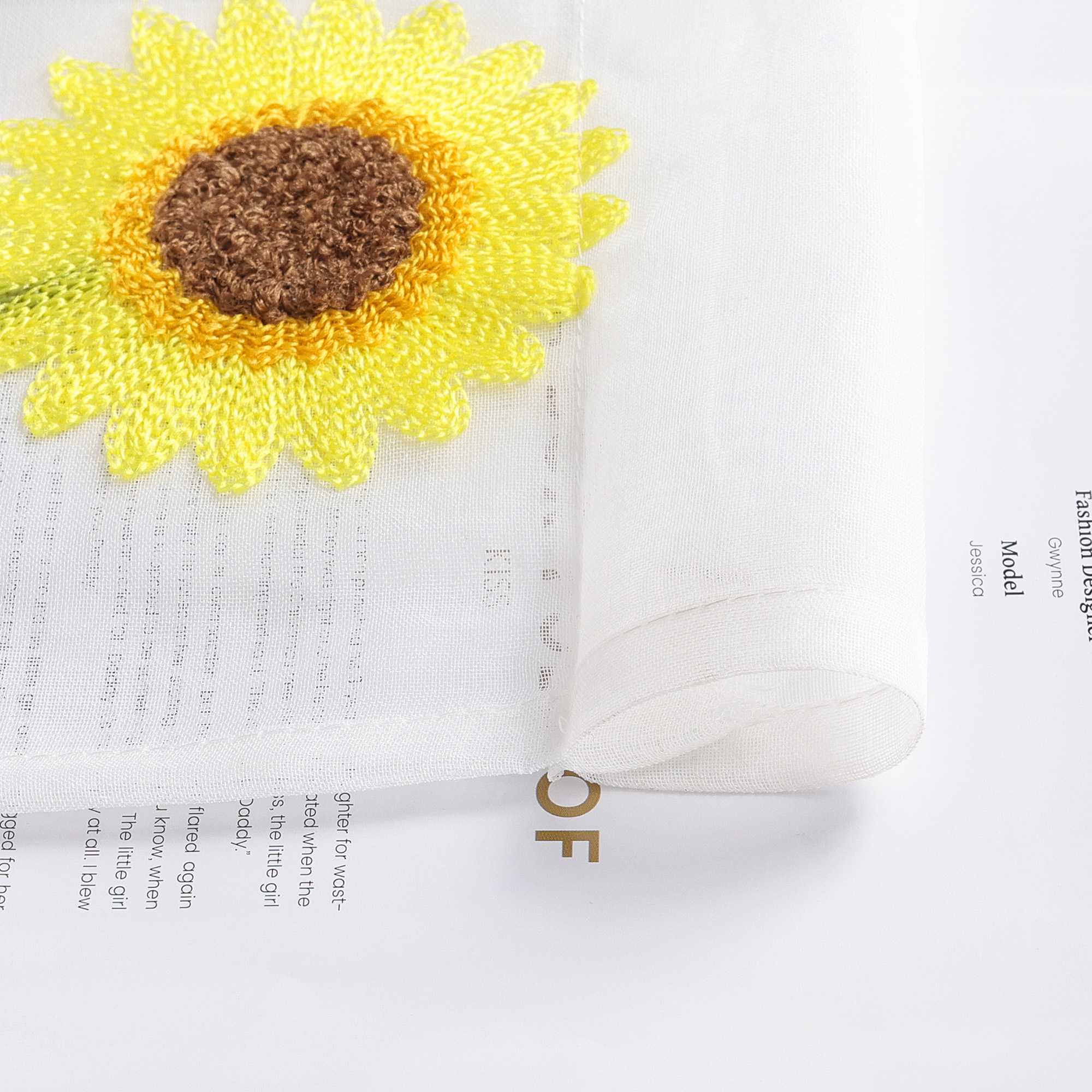 Scheibengardinen Bistrogardinen durch Tunnelzug Voile Küche Kinderzimmer mit Sonnenblume Stickerei Halbtransparent