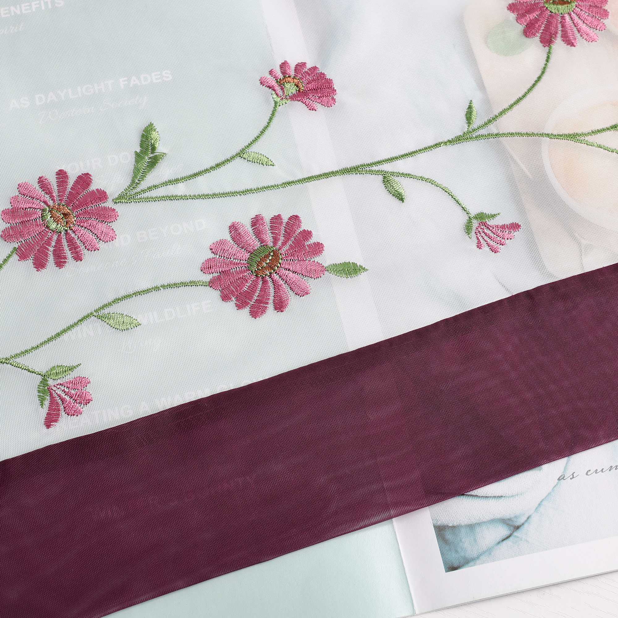 Raffrollo Voile Raffgardinen mit Schlaufen Küche Fenster Vorhänge mit Blumenmuster Stickerei Transparent Weiß 1 Stück