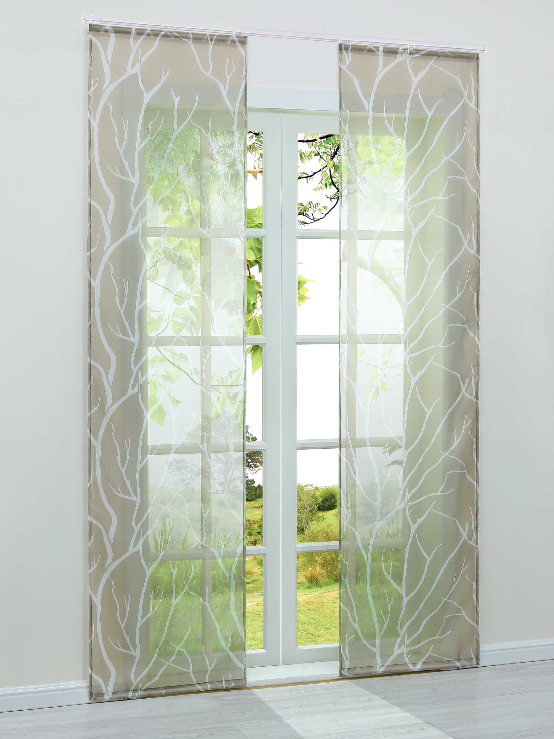 Halbtransparente Schiebegardinen Klettbandschal mit Zweigmuster Lichtdurchlässig 2 er Set