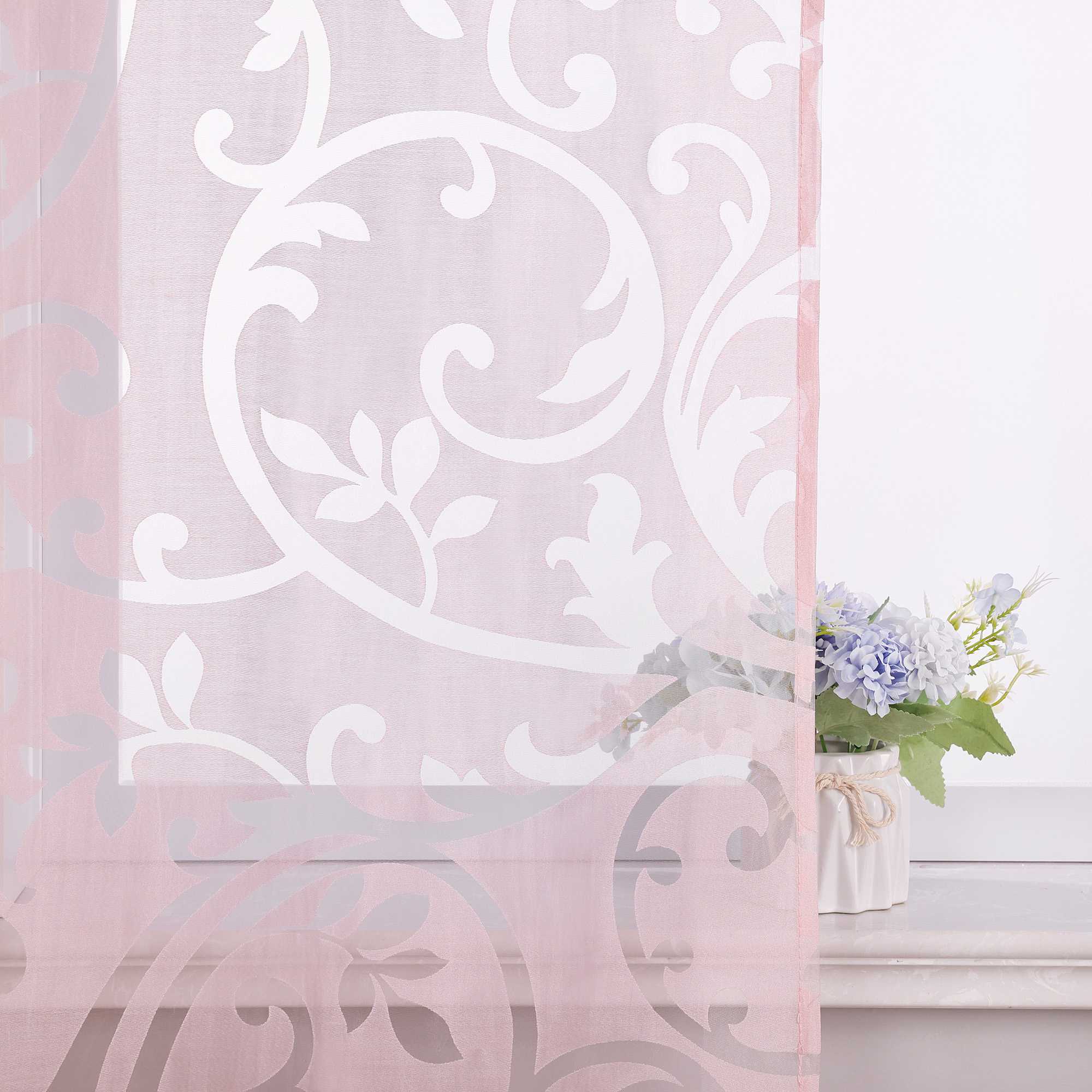 Transparentes Schiebevorhang Set Rosa mit Rankenmuster