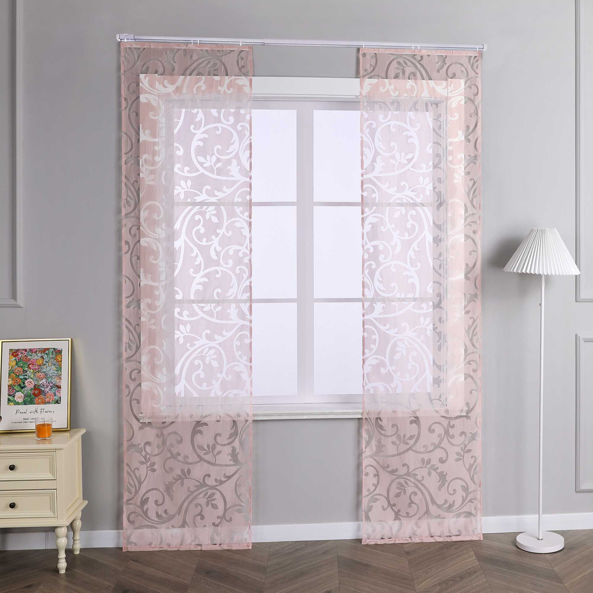 Transparentes Schiebevorhang Set Rosa mit Rankenmuster