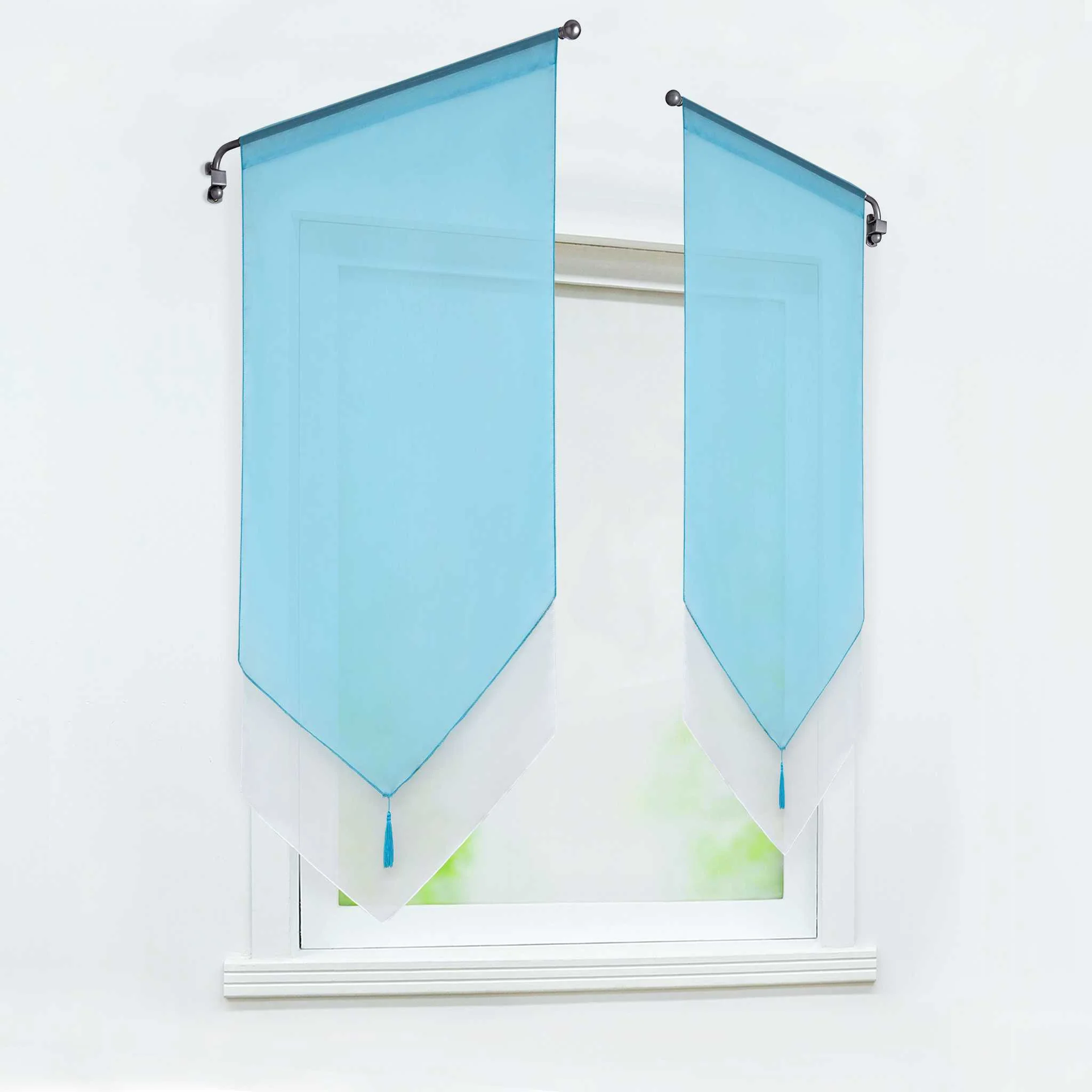 Scheibengardine durch Tunnelzug Voile Bistrogardinen mit Quaste Kurzstore Doppelte Vorhänge Halbtransparent 1 Stück