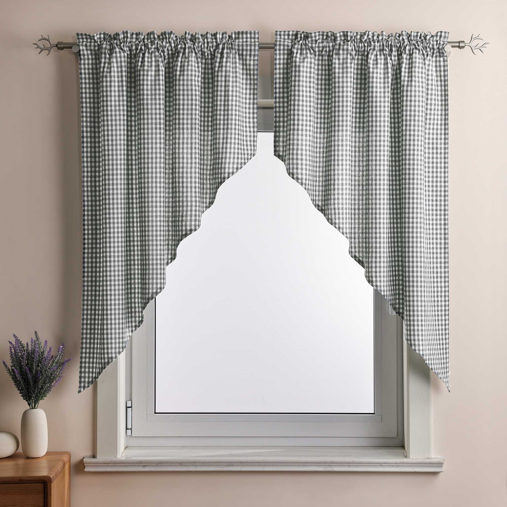 Kurzgardinen im Volant-Stil mit Karomuster 2er Set
