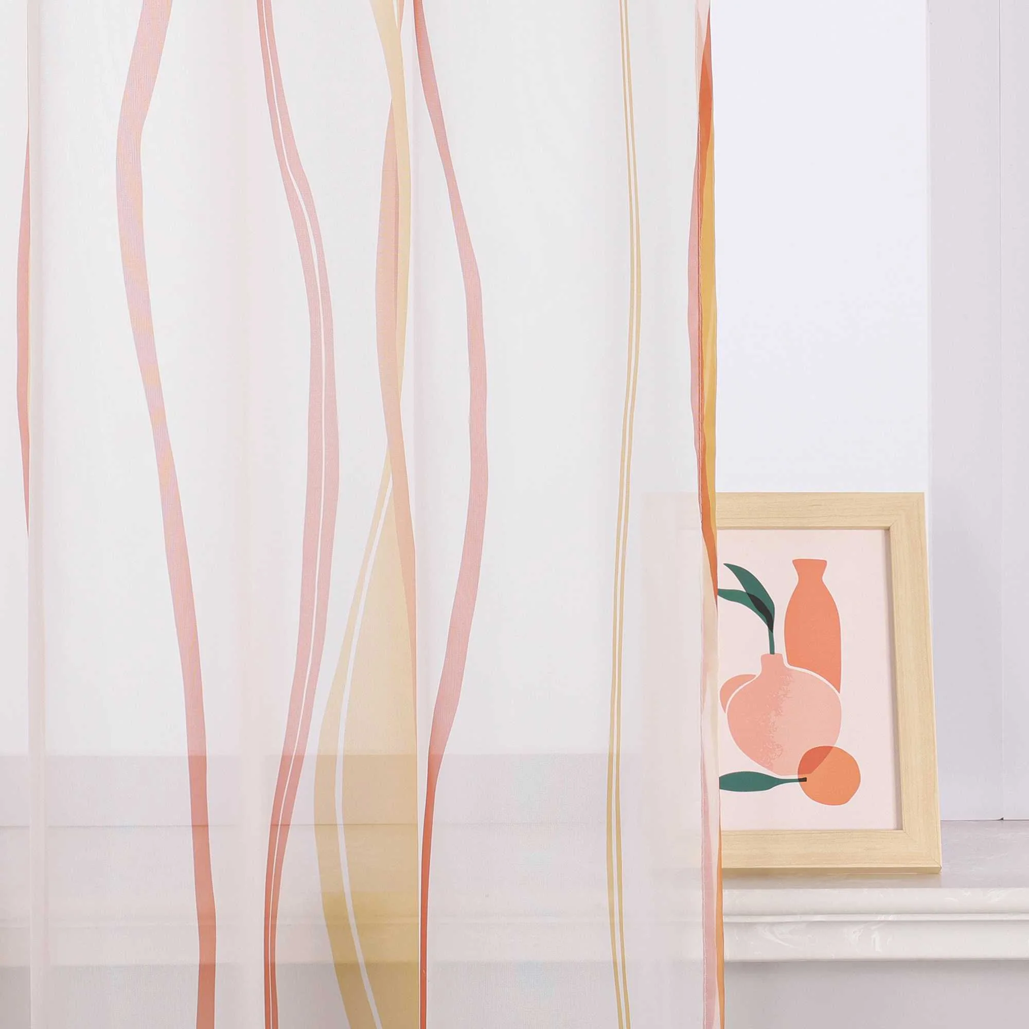 Vorhang Schlaufenschal aus Polyester mit bunten Wellenmustern tranparent 1 stück