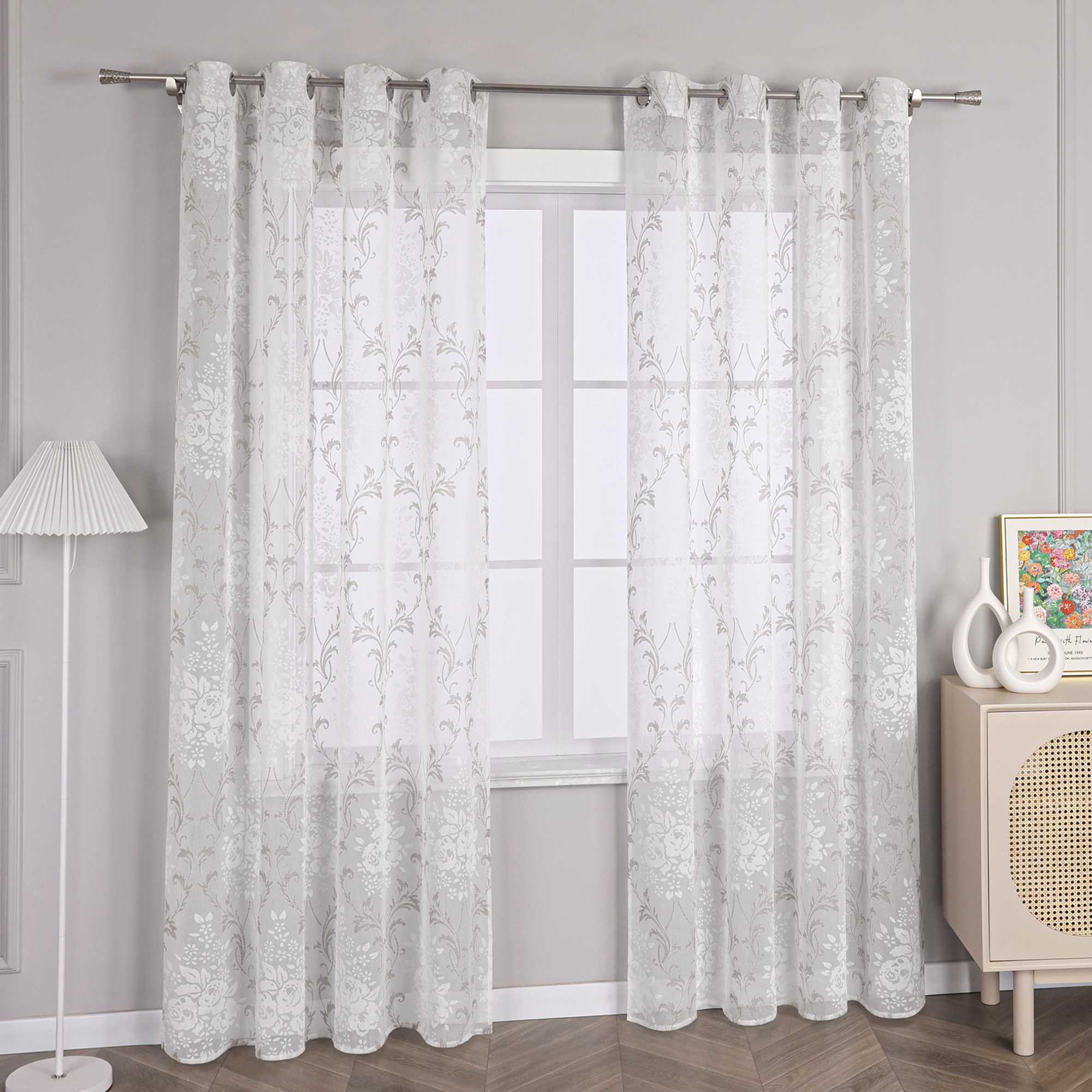 Elegante Transparente Gardinen mit Rankenmuster Ösenschal 1 stück