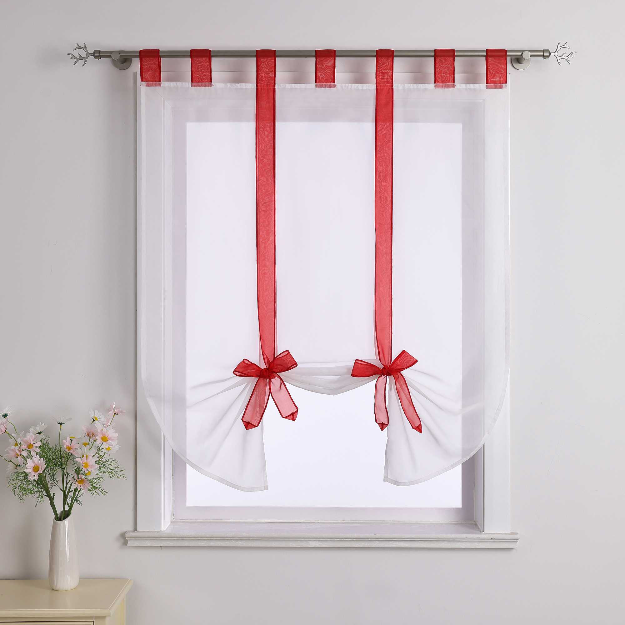 Rollos Schlaufengardine mit Schleifendesign transparent hochziehbar Fensterdeko 1 Stück