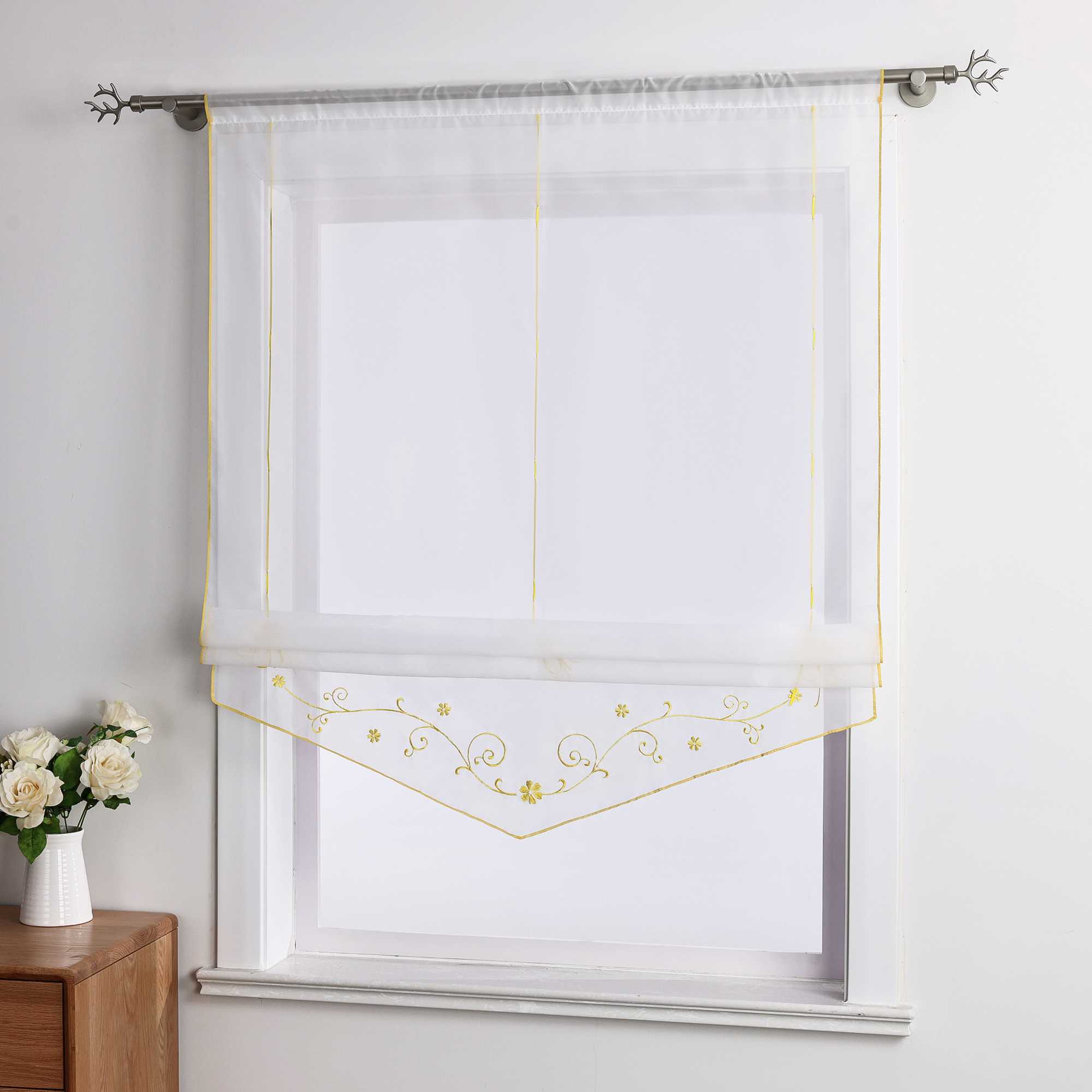 Raffrollo durch Strangendurchzug mit Blumenmuster Modern Transparent 1 Stück