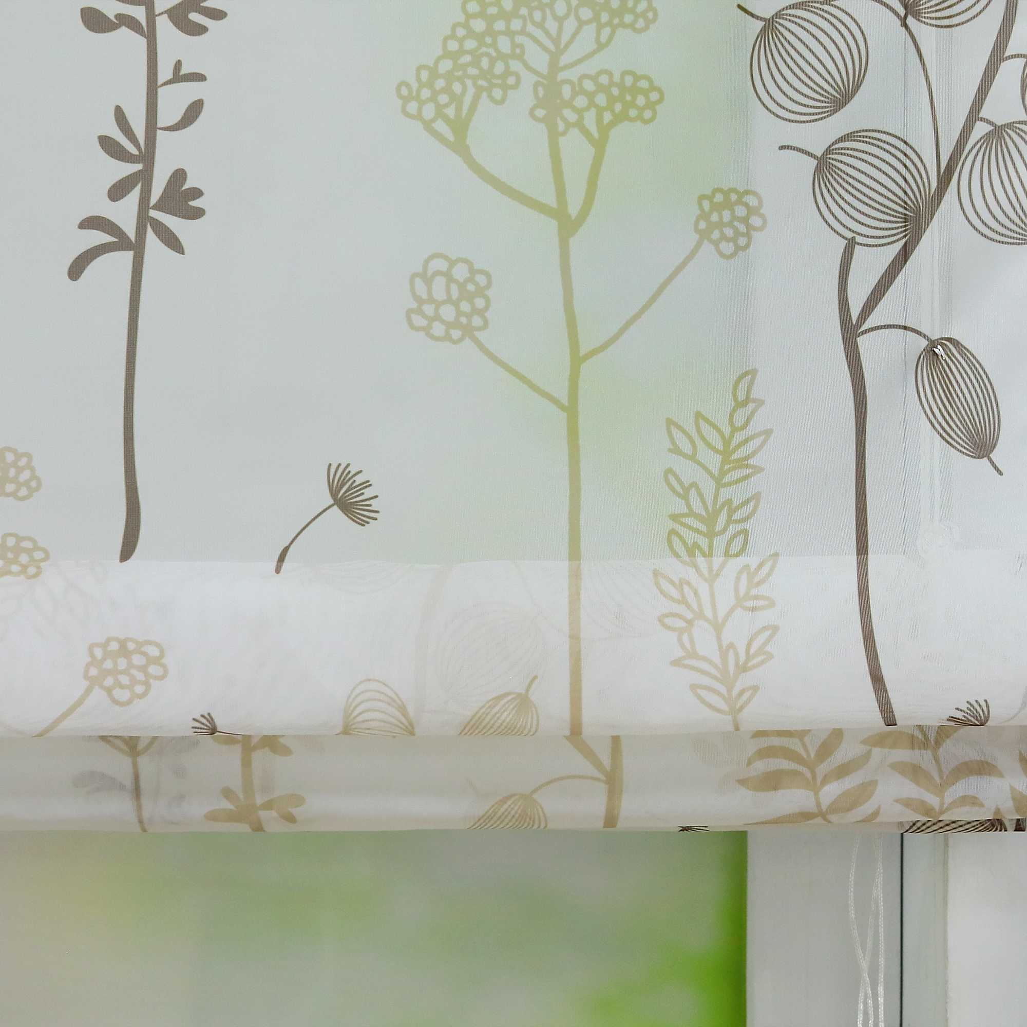 Raffrollo ohne Bohren Ösenrollo mit Hakenaufhängung Küche Raffgardine mit Laternenblume Muster Halbtransparent