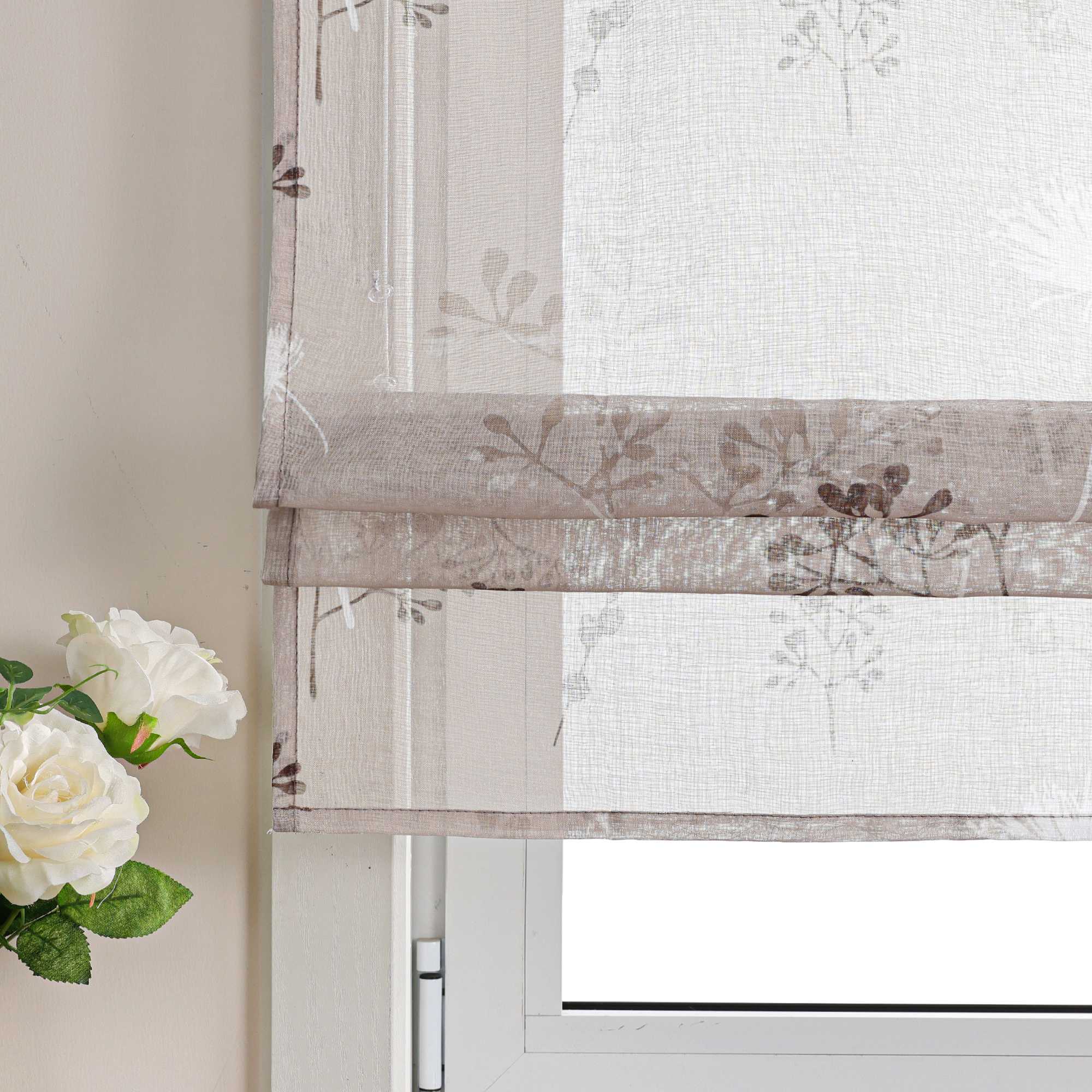 Raffrollo mit Schlaufen Voile Gardinen Landhaus Küche Raffgardinen Schlaufenrollo Transparent