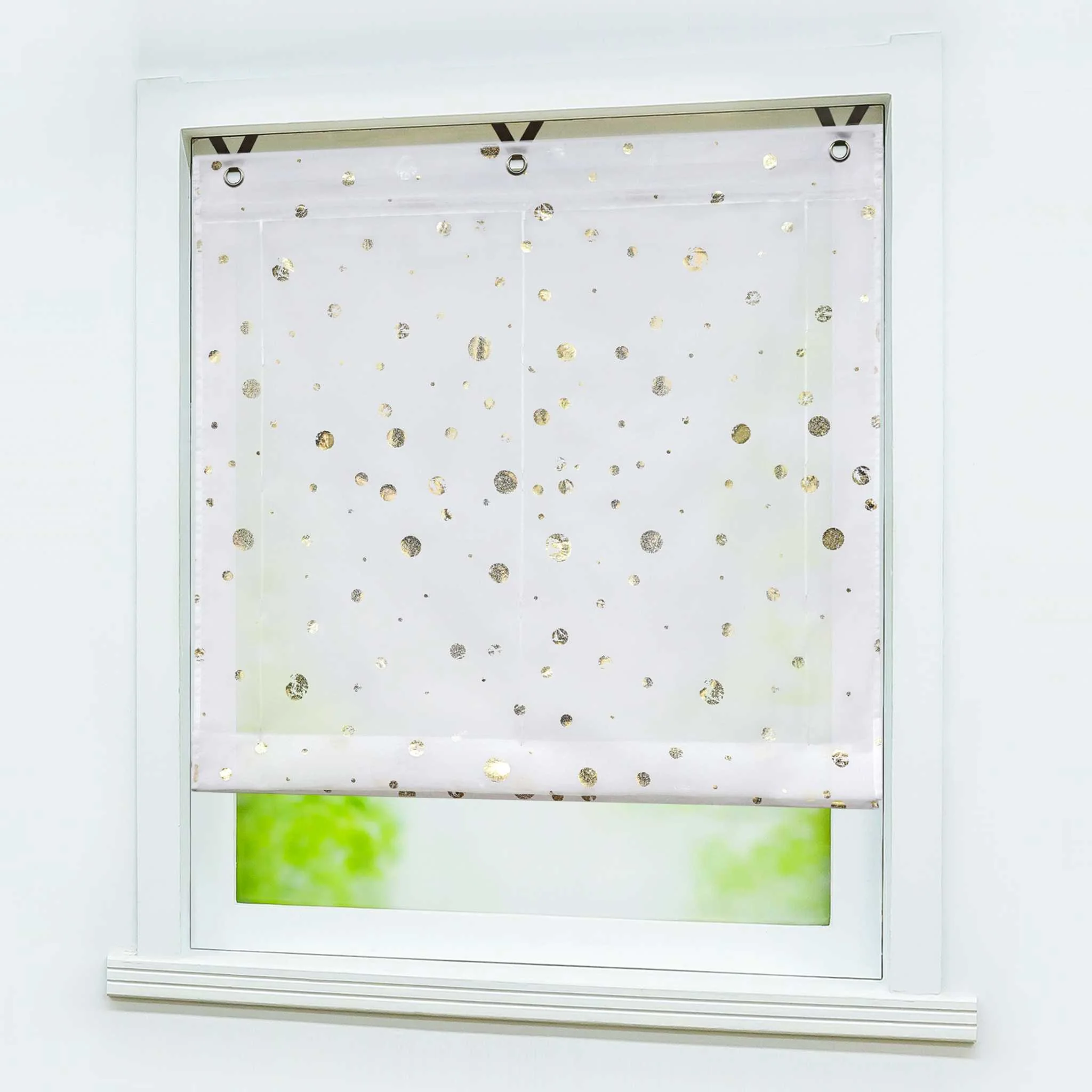 Rollos ohne Bohren Raffgardinen mit V-Haken Ösenrollo Voile Gardinen Transparent Vorhänge Modern Weiß 1 Stück