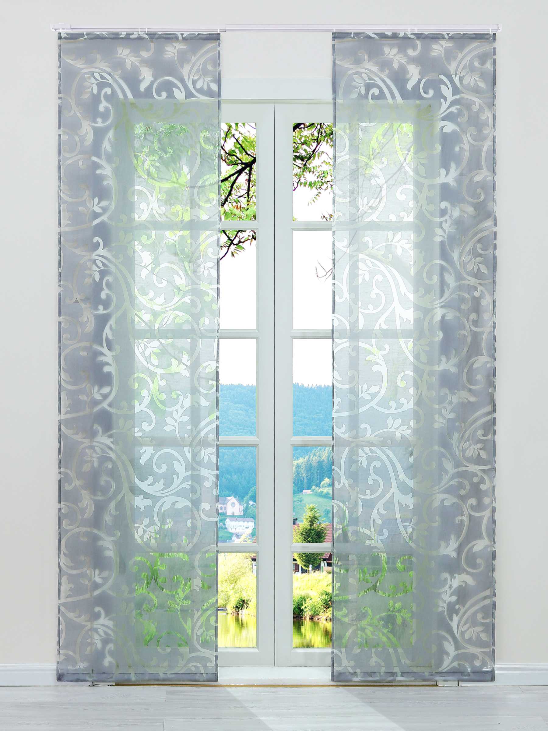 Schiebegardine Flächenvorhänge Klettbandschal mit Blumenmuster transparent modern 2er Set