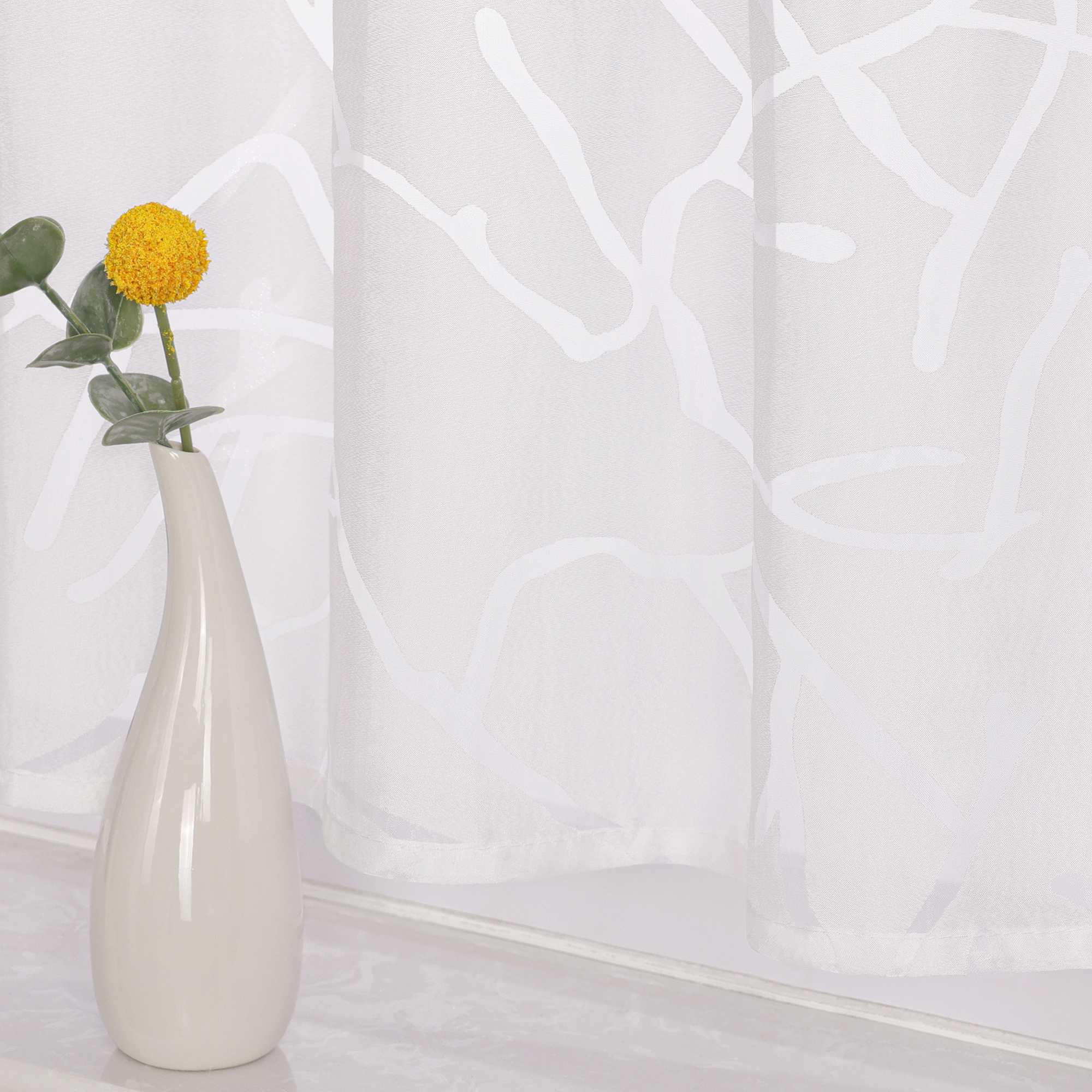 Scheibengardine aus Polyester mit Linienmuster und Zweigmotiv halbtransparent 1 stück