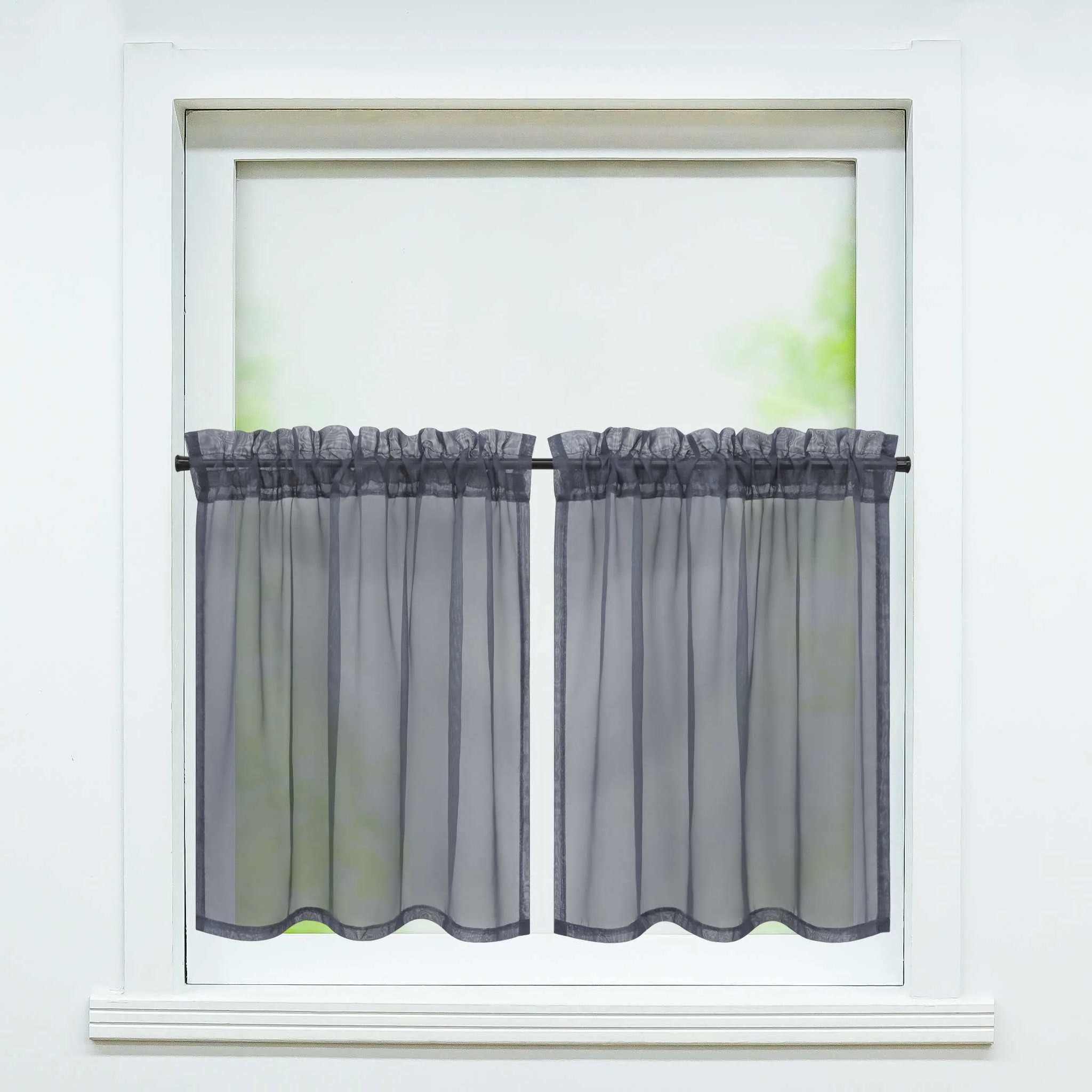 Scheibegardine durch Stangendurchzug zusammenziehbar Transparent Unifarbe Luftdurchlässig zusammenziehbar 2 Stück