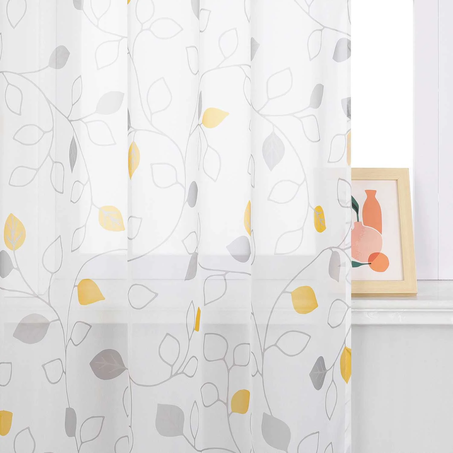 Gardinen schals mit Blättermuster transparent Vorhang mit Schlaufen 1 Stück