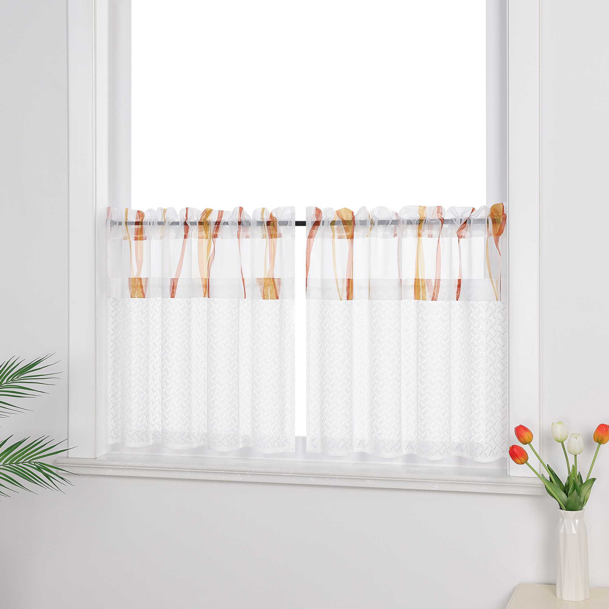 Scheibengardinen mit feinem Linienmuster transparent und luftig 2er Set | Perfekt für Küche