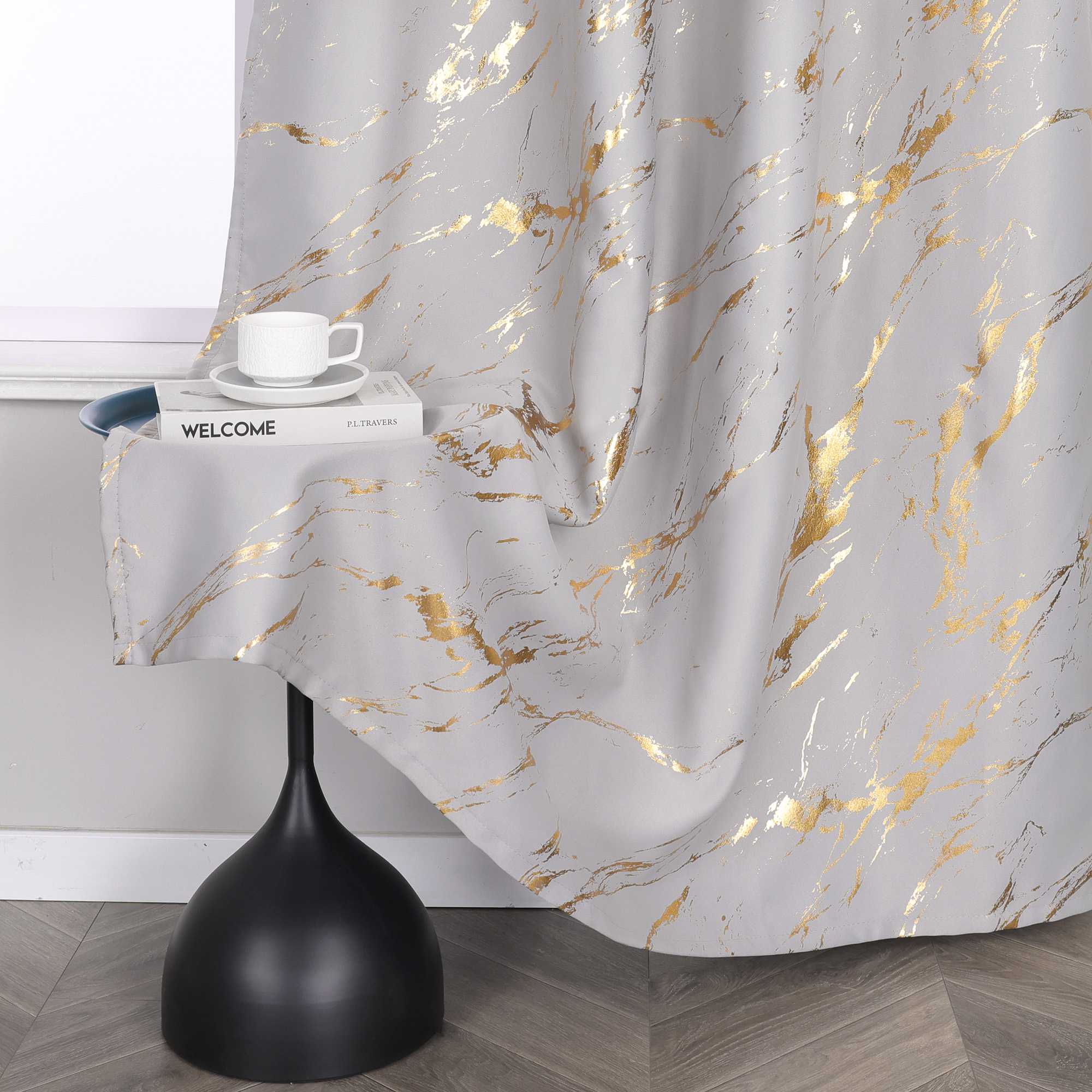 Verdunkelungsvorhang mit Marmor-Optik luxuriöser Fensterschal Wohnzimmer 1 Stück