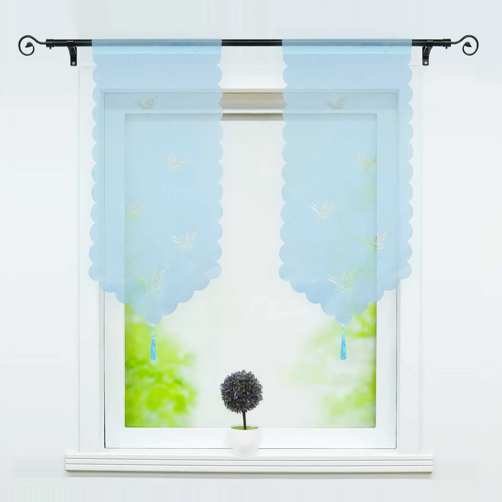 Transparente Scheibengardine mit Schmetterlingsdesign Dreiecksabschluss 1 Stück