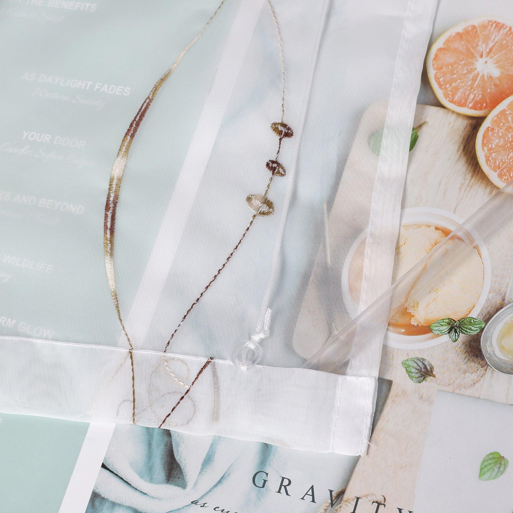 Raffrollo ohne Bohren Ösenrollo mit U Haken Bestickt Raffgardine Küche Gardinen mit Stickerei Transparent