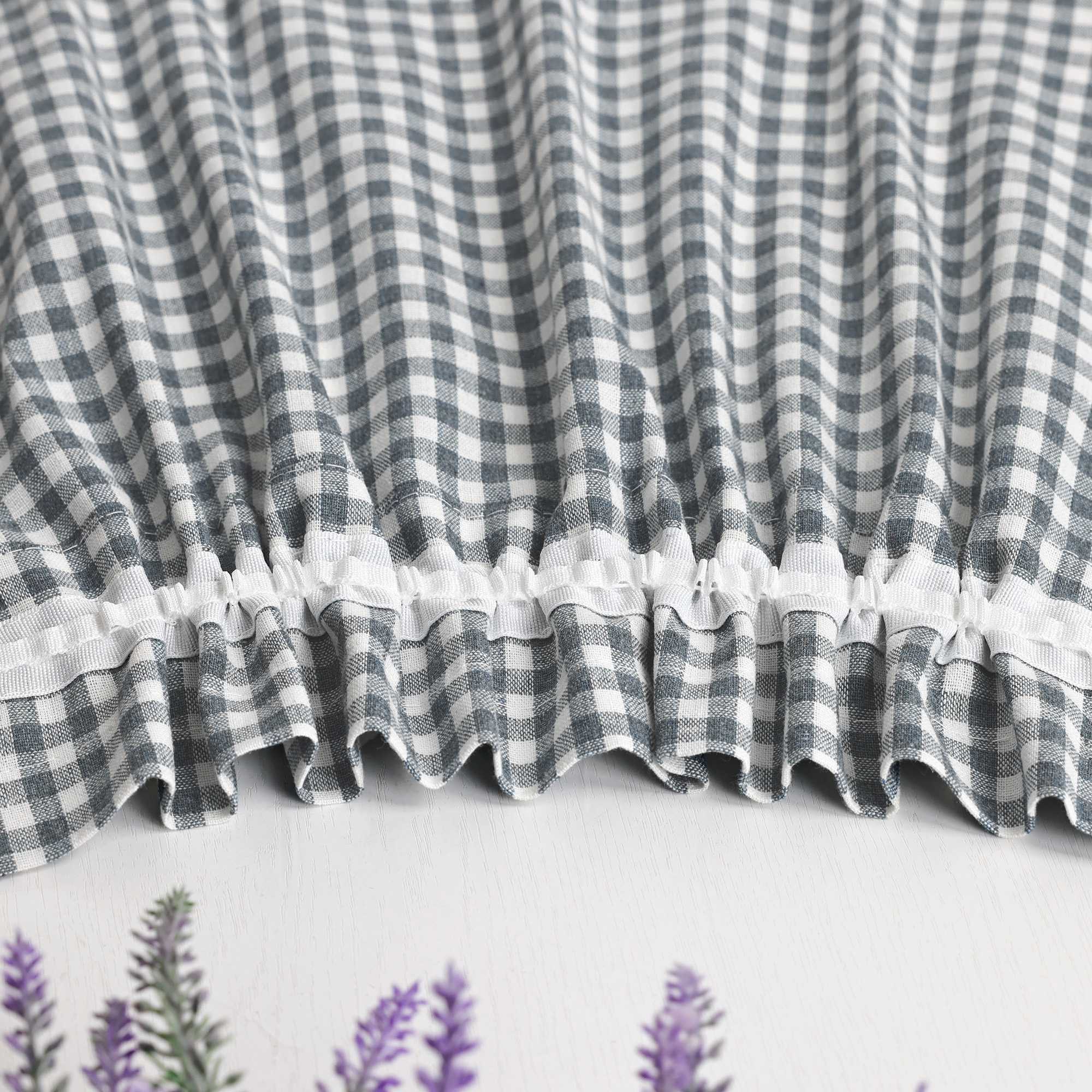 Kurzgardinen im Volant-Stil mit Karomuster 2er Set