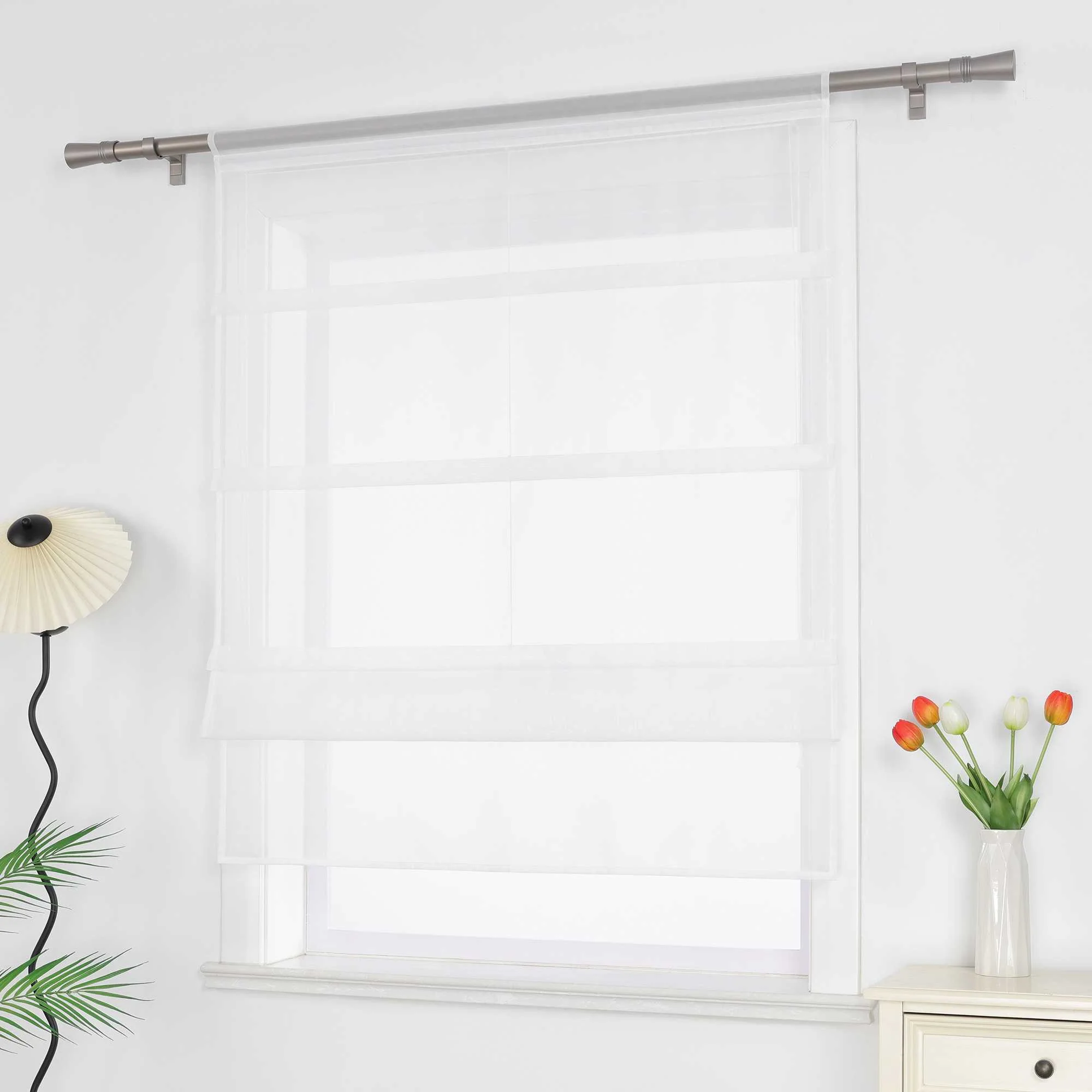 Raffrollo Voile Raffgardinen durch Tunnelzug Bändchenrollo Küche Gardinen Transparent Uni 1 Stück