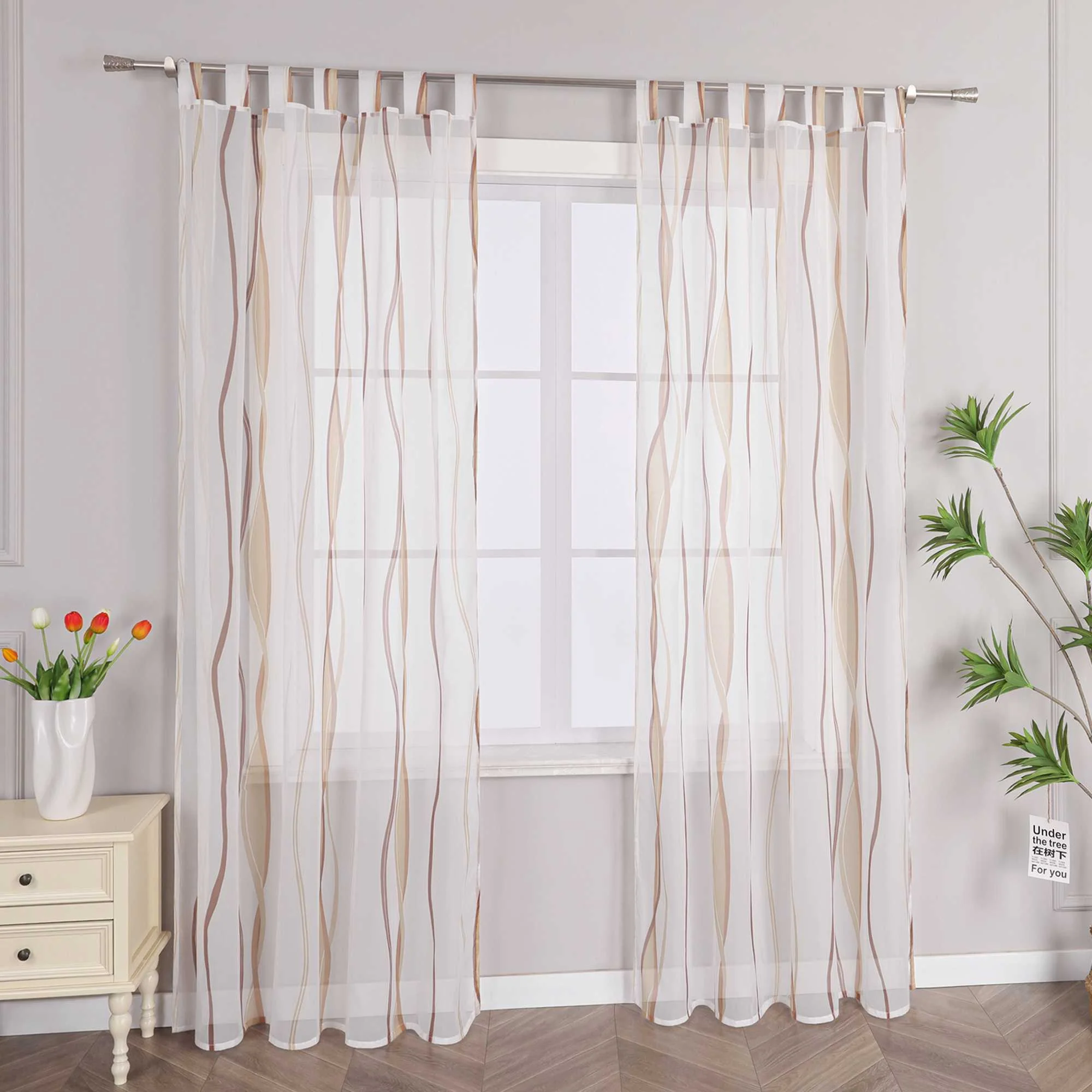 Vorhang Schlaufenschal aus Polyester mit bunten Wellenmustern tranparent 1 stück