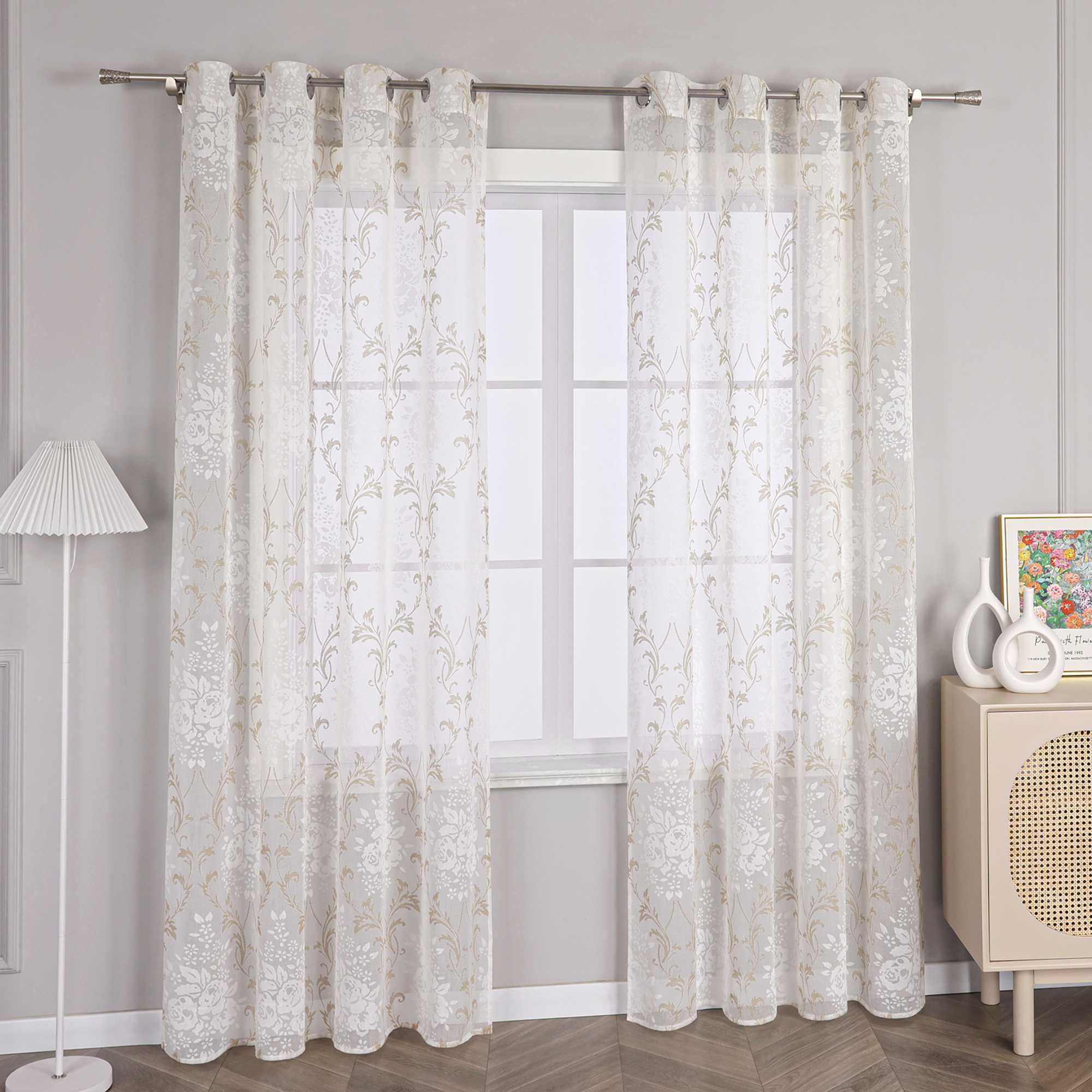 Elegante Transparente Gardinen mit Rankenmuster Ösenschal 1 stück