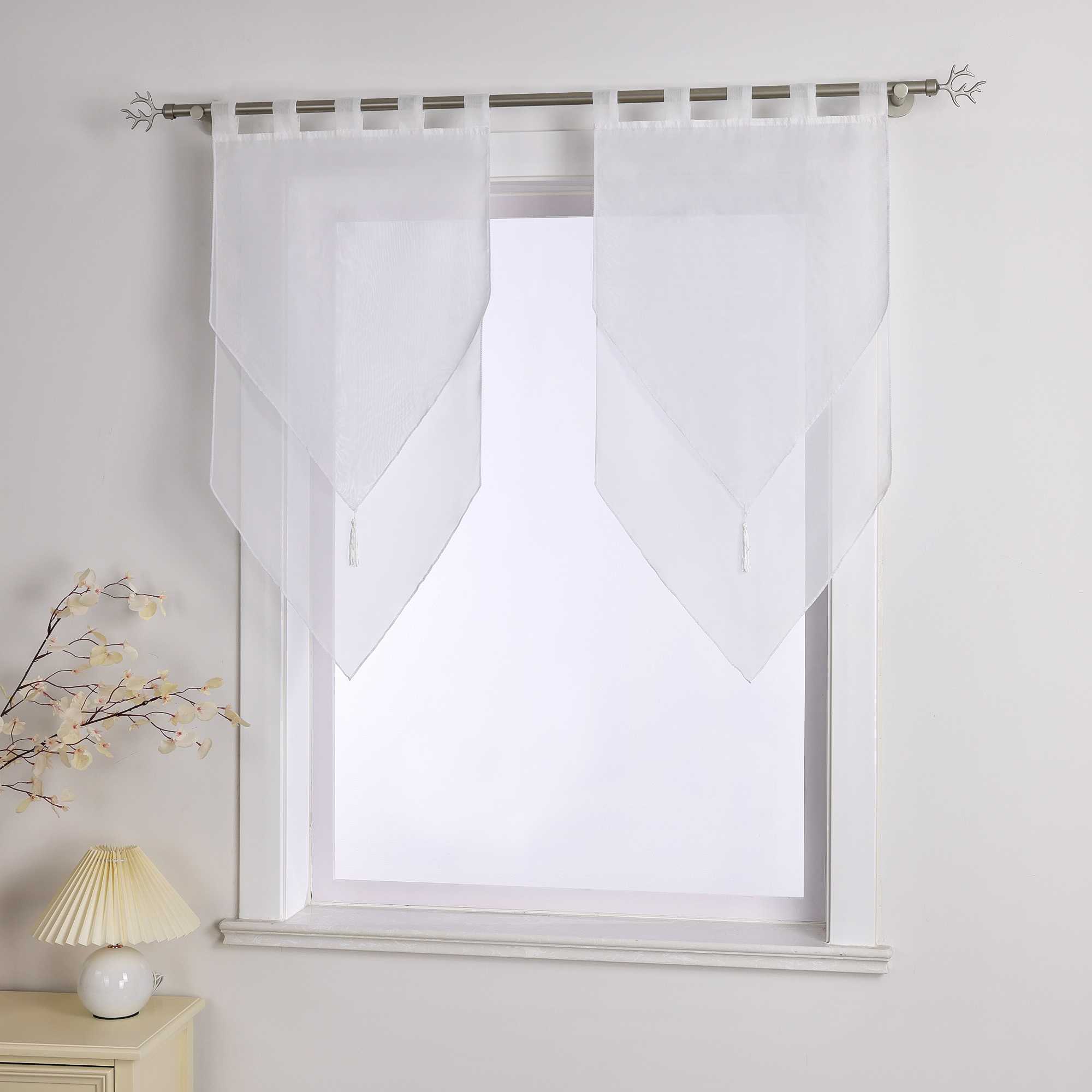 Delien gardinen kurz mit Schlaufen und Dreiecksform-Abschluss 2er Set