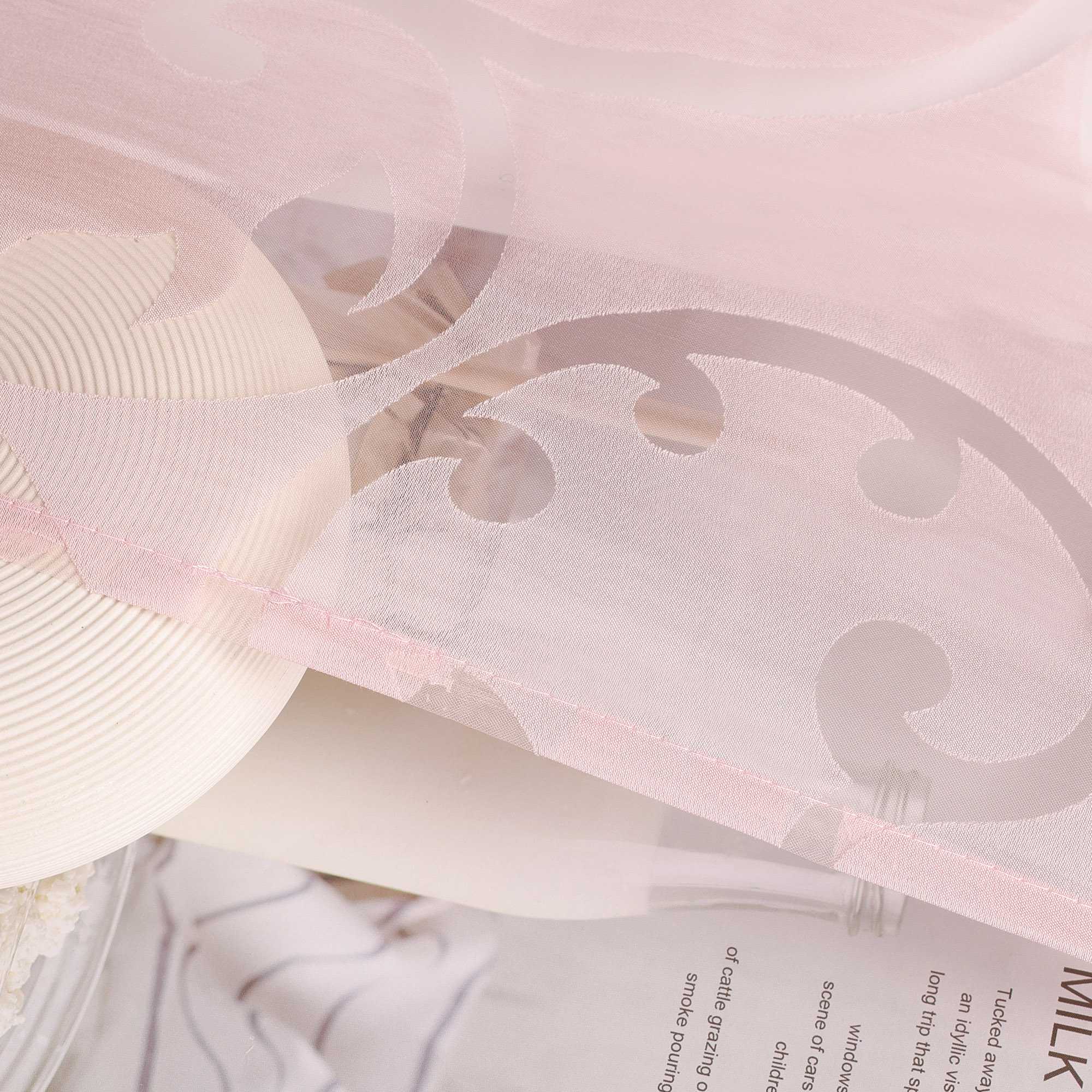 Transparentes Schiebevorhang Set Rosa mit Rankenmuster