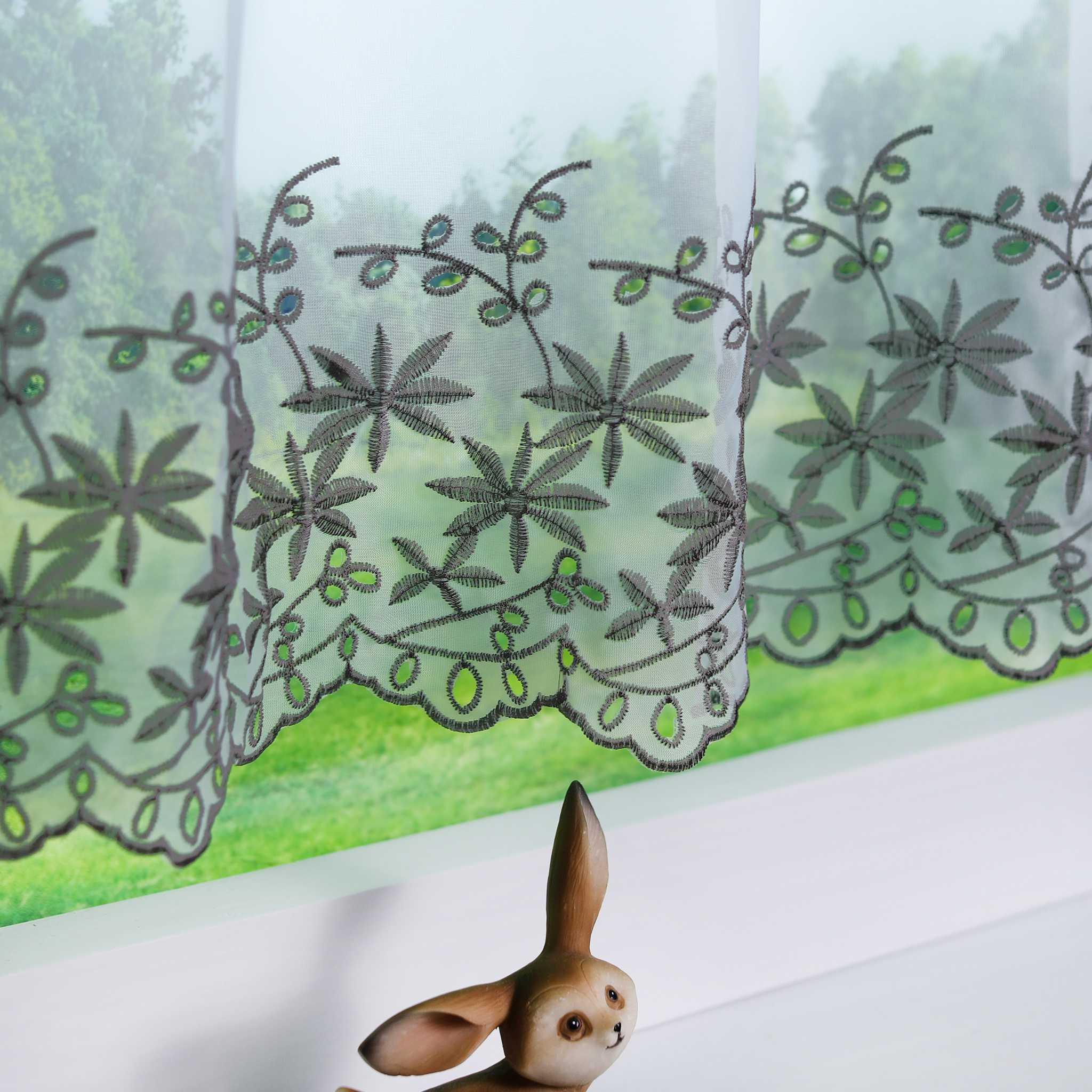 Kurzgardine Transparent mit Ahornblatt-Design Modern & Landhausstil