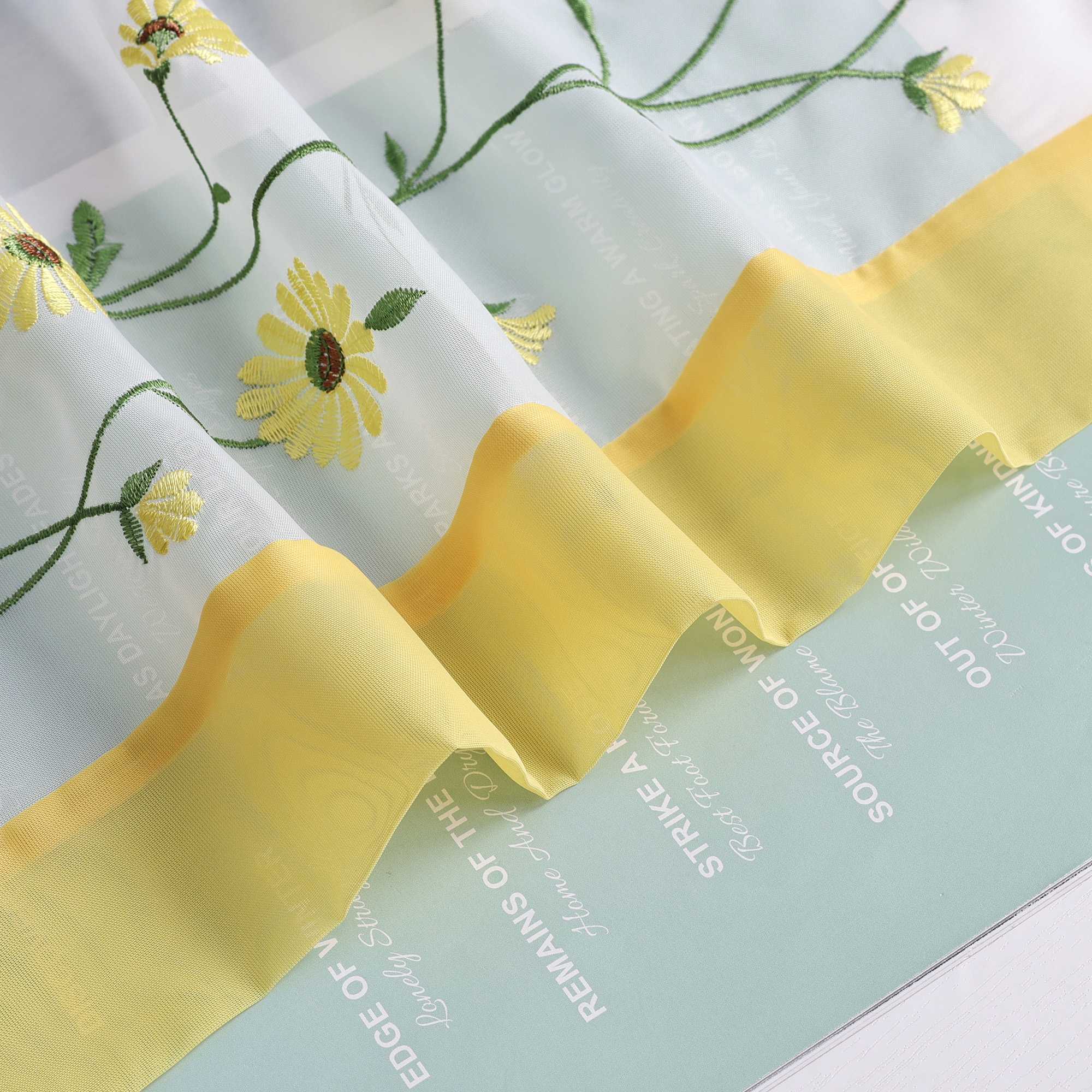 Raffrollo Voile Raffgardinen mit Schlaufen Küche Fenster Vorhänge mit Blumenmuster Stickerei Transparent Weiß 1 Stück