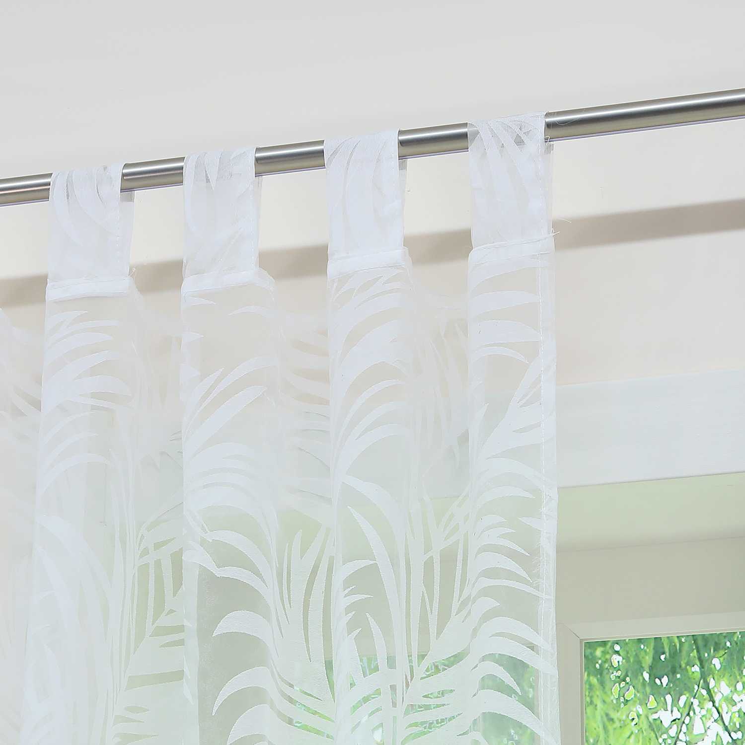 Voile Gardine in Ausbrenner mit Blätter Muster transparenter Vorhang Unifarbiges Schals Wohnzimmer Fensterschal 1 Stück