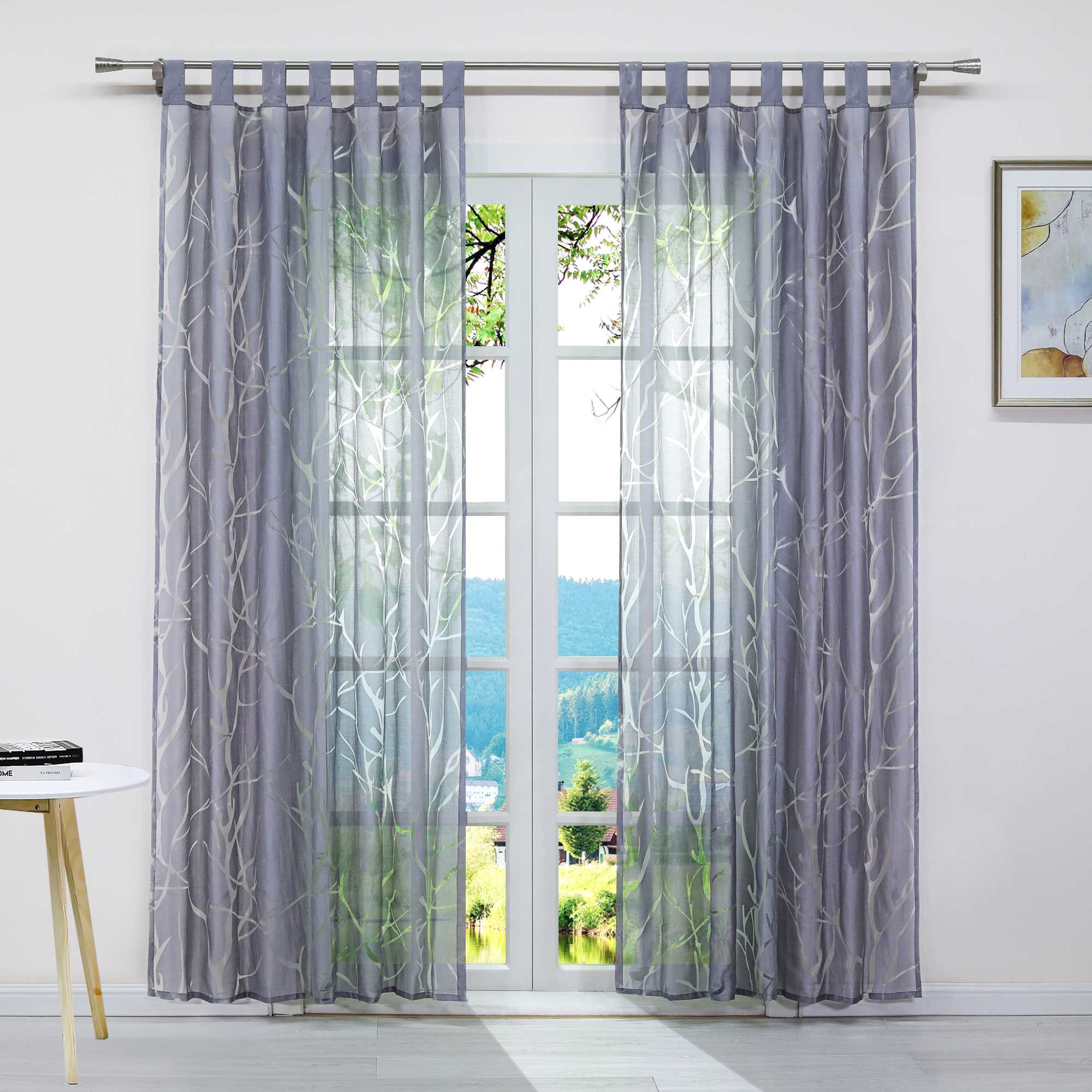 Transparenter Vorhang mit grobes Zweigmuster leicht Schutzfunktion Lichtdurchlässigkeit Gartenstil 1 Stück