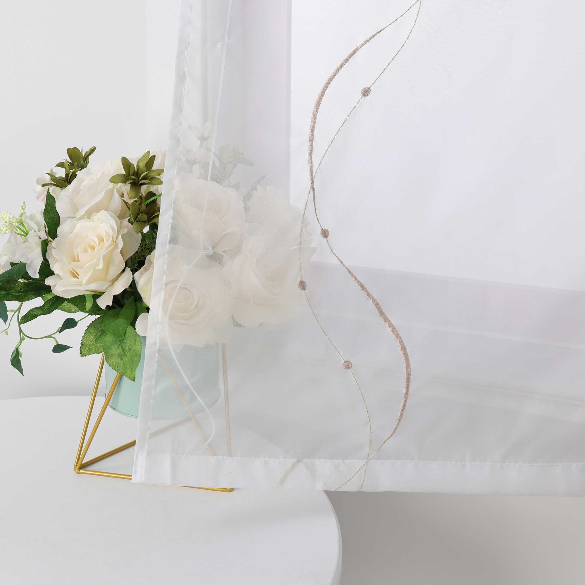 Rollos ohne Bohren Weiß Raffgardine mit Ösen Transparent Gardinen mit U-Haken Ösenrollo Modern Bestickt 1 Stück