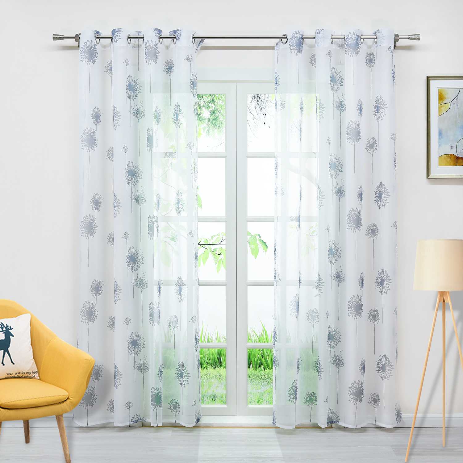 Transparenter Vorhang mit Pusteblumenmuster leicht Schutzfunktion Lichtdurchlässigkeit Gartenstil 1 Stück