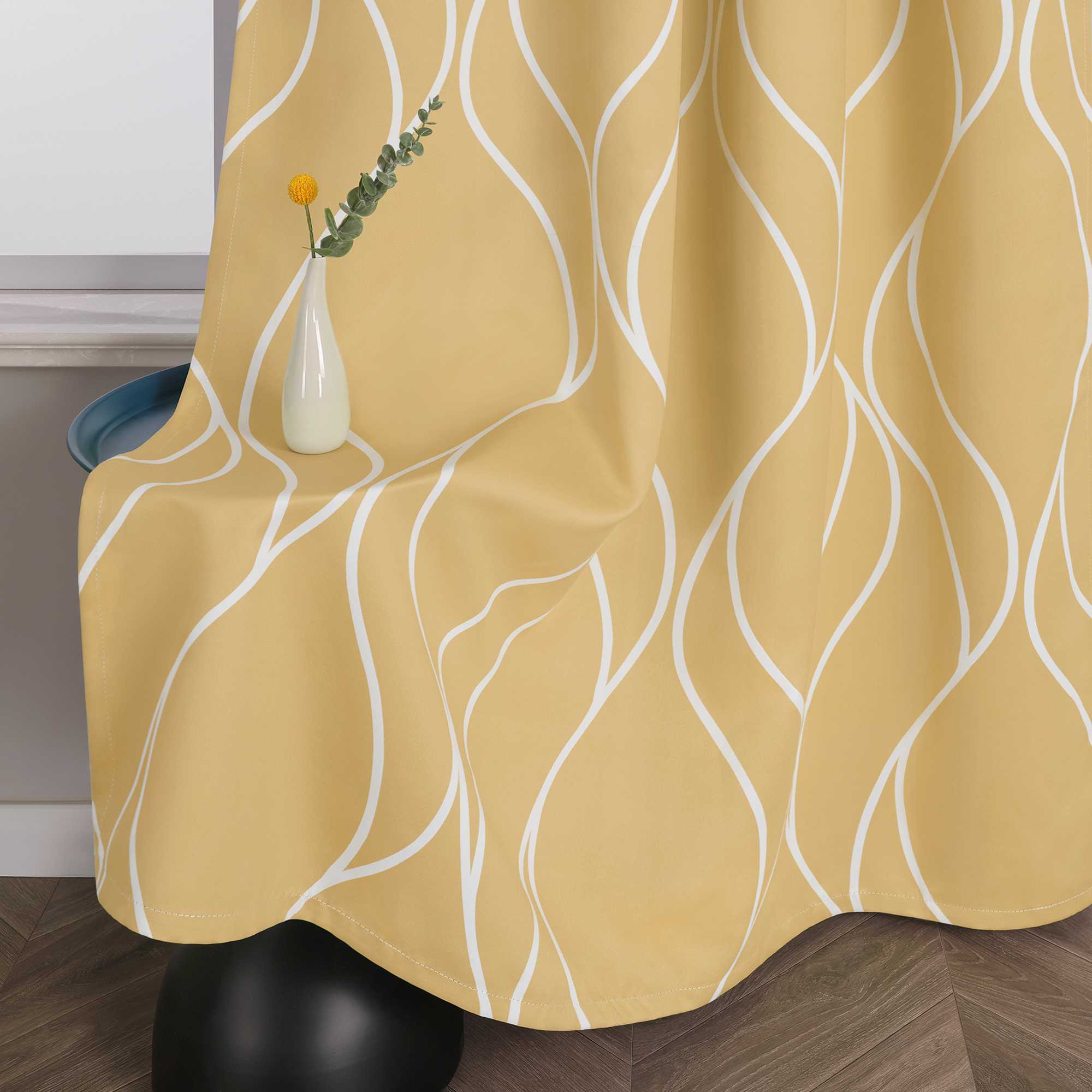 Verdunkelungsvorhänge Ösenschal mit Wellenmuster Blickdichte Landhaus Schlafzimmer  1 St.