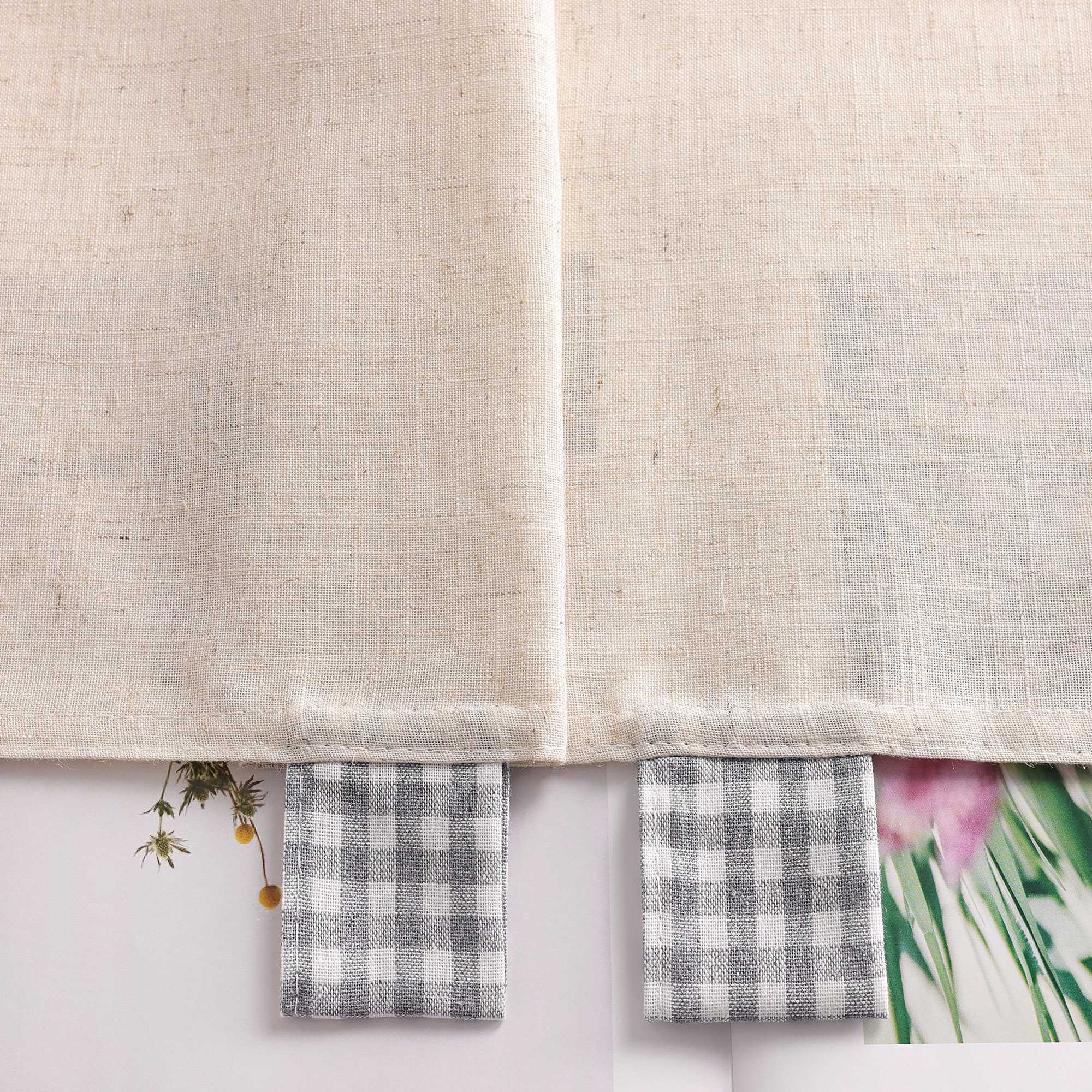 Scheibengardine mit Schlaufen karierte Bistrogardinen Leinen Küche Vorhang Halbtransparent