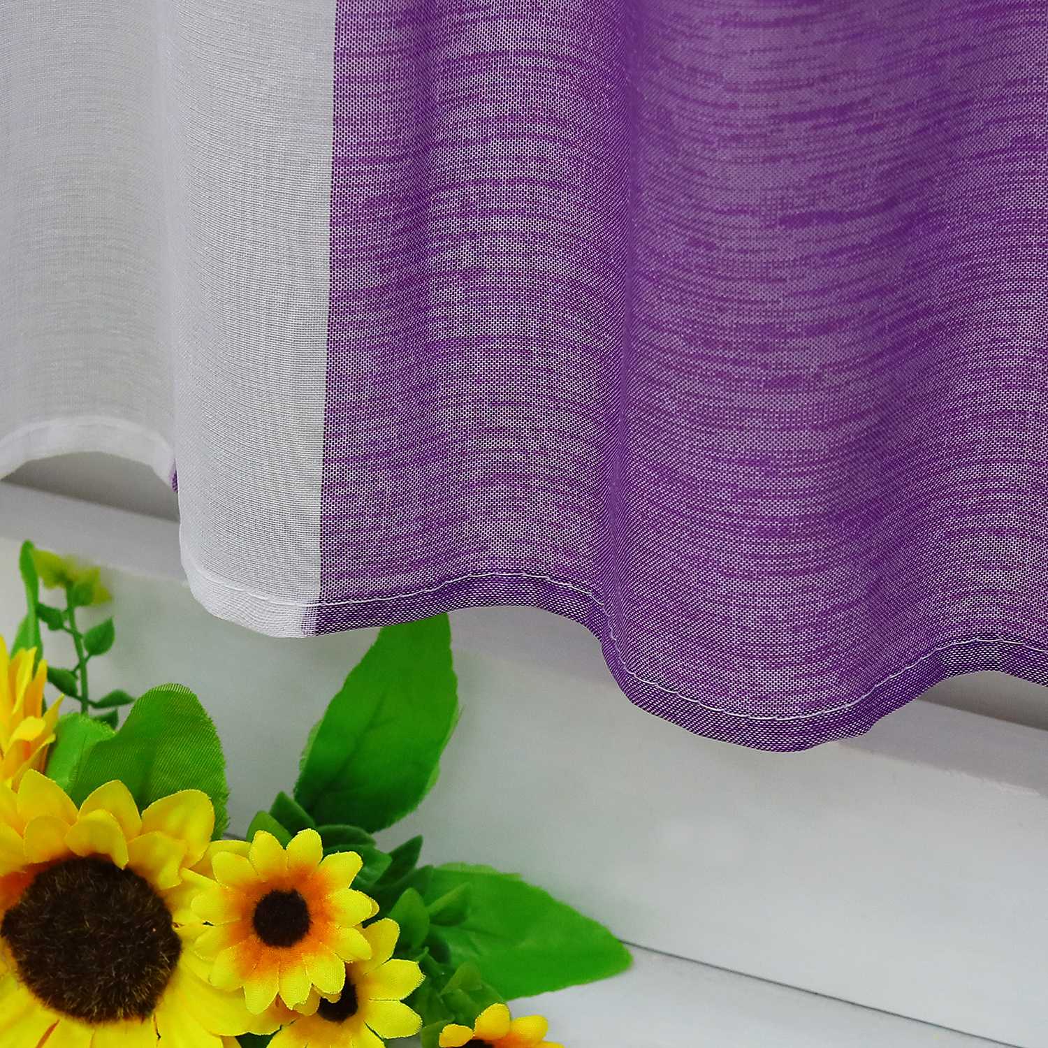 Scheibengardine durch Stangendurchzug zusammenziehbar weiße Streifenmuster halbtransparent 1 Stück