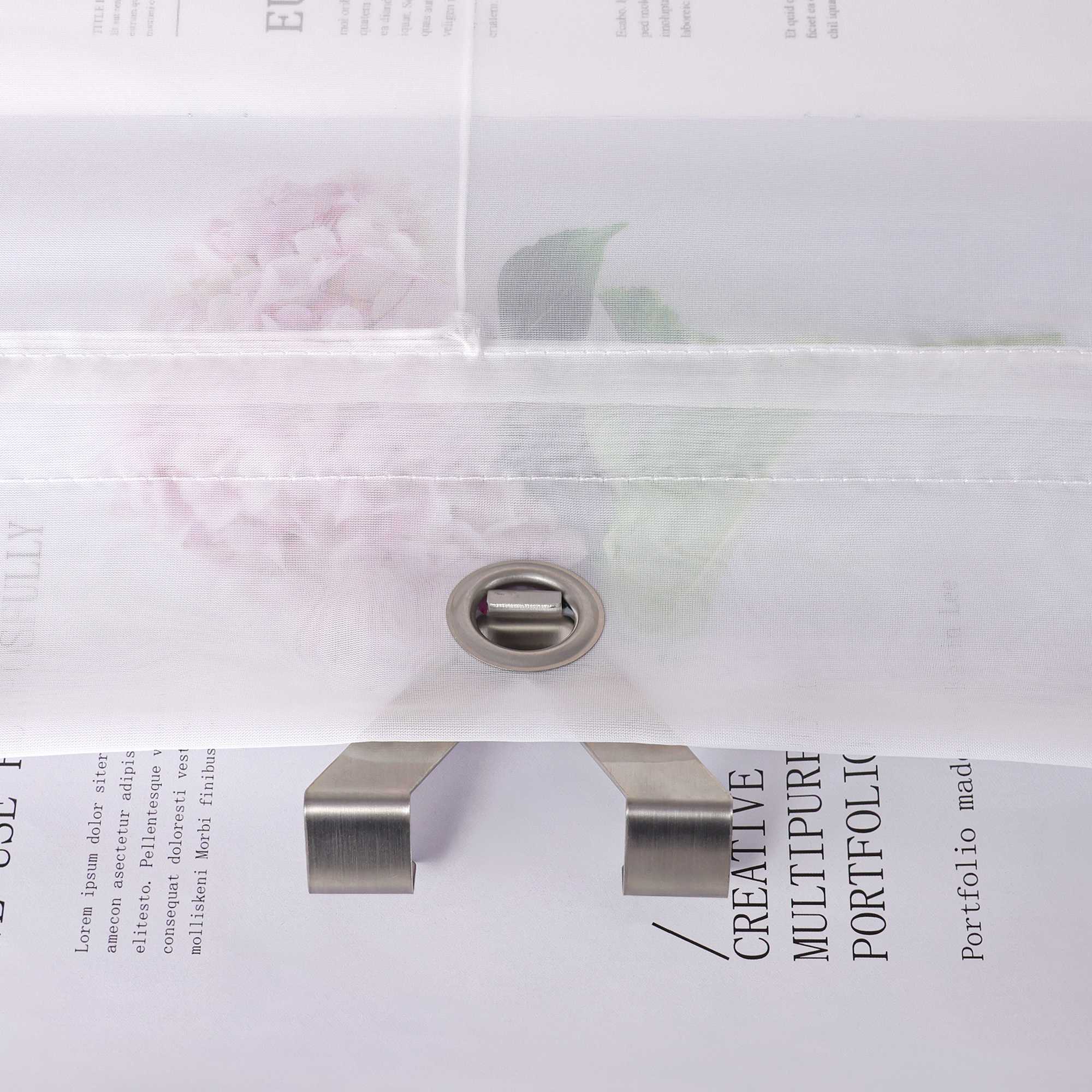 Raffrollo Voile Raffgardinen mit Schlaufen Küche Fenster Vorhänge mit Blumenmuster Stickerei Transparent Weiß 1 Stück