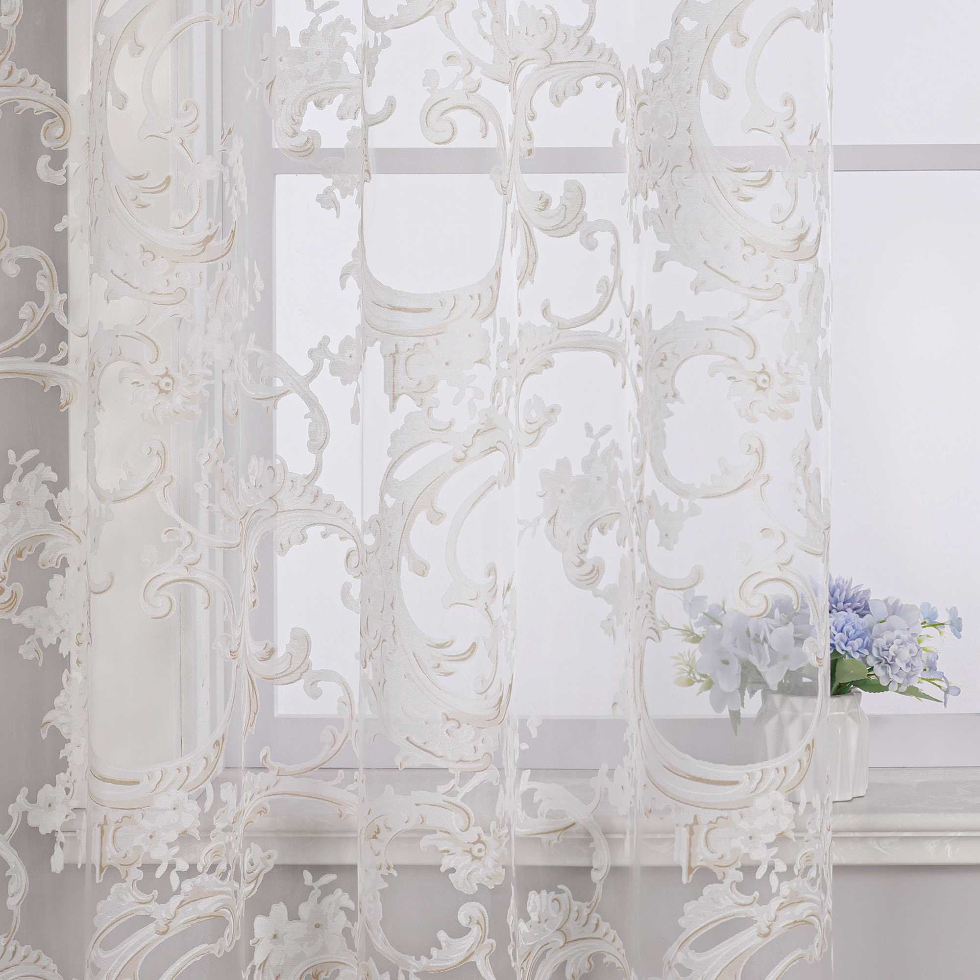 Eleganter Ösenschal mit Phönixblütenmuster | Transparente Voile Gardine für Schlafzimmer und Wohnzimmer