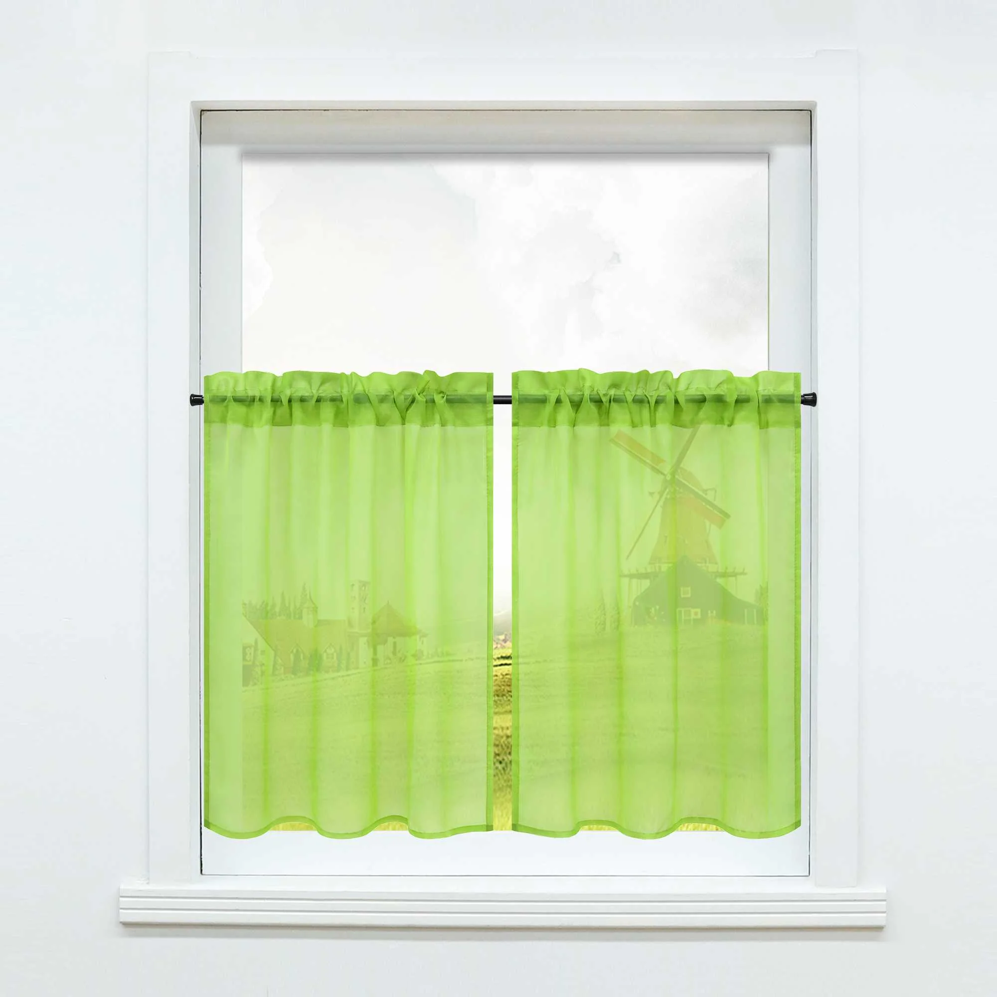 Scheibegardine durch Stangendurchzug zusammenziehbar Transparent Unifarbe Luftdurchlässig zusammenziehbar 2 Stück