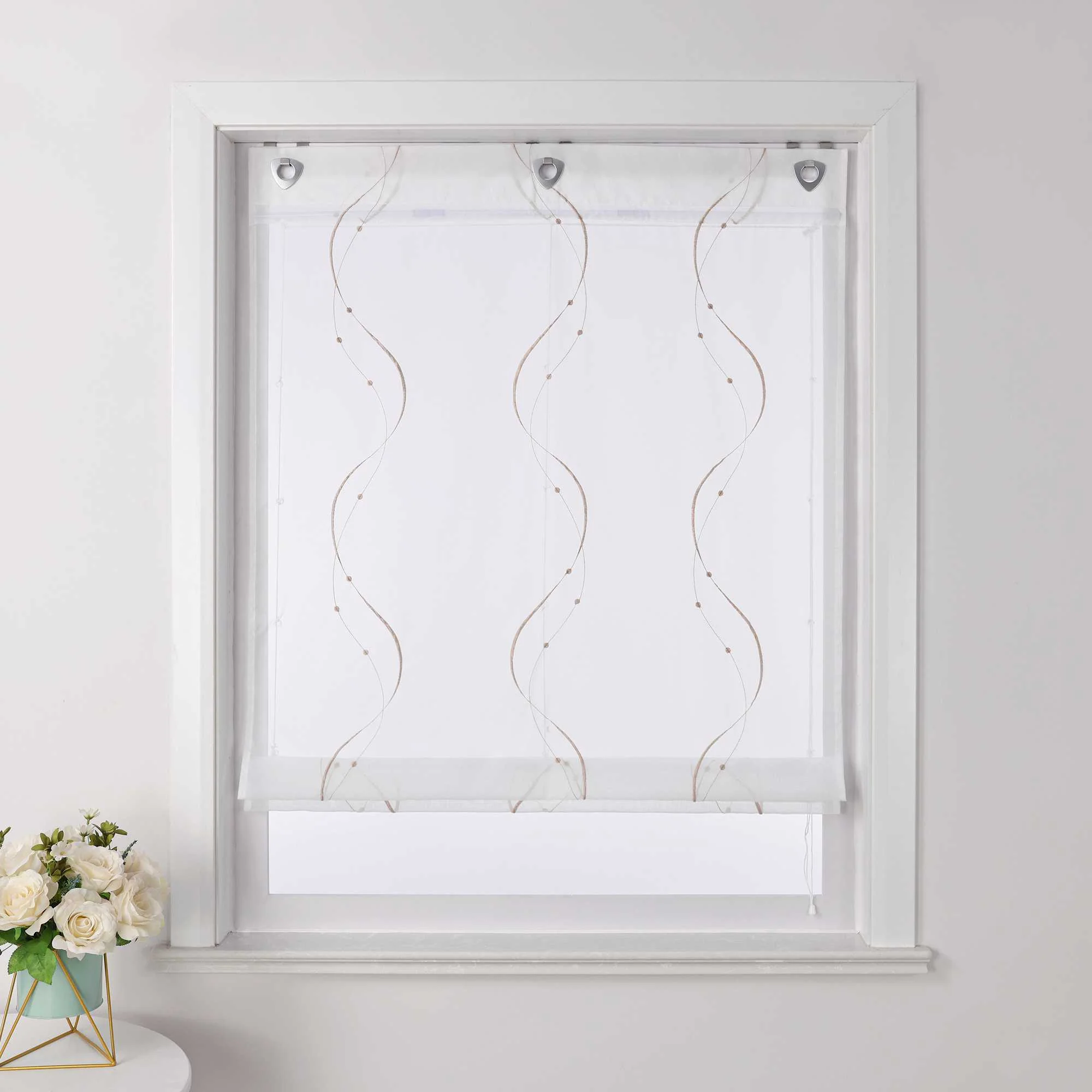 Rollos ohne Bohren Weiß Raffgardine mit Ösen Transparent Gardinen mit U-Haken Ösenrollo Modern Bestickt 1 Stück