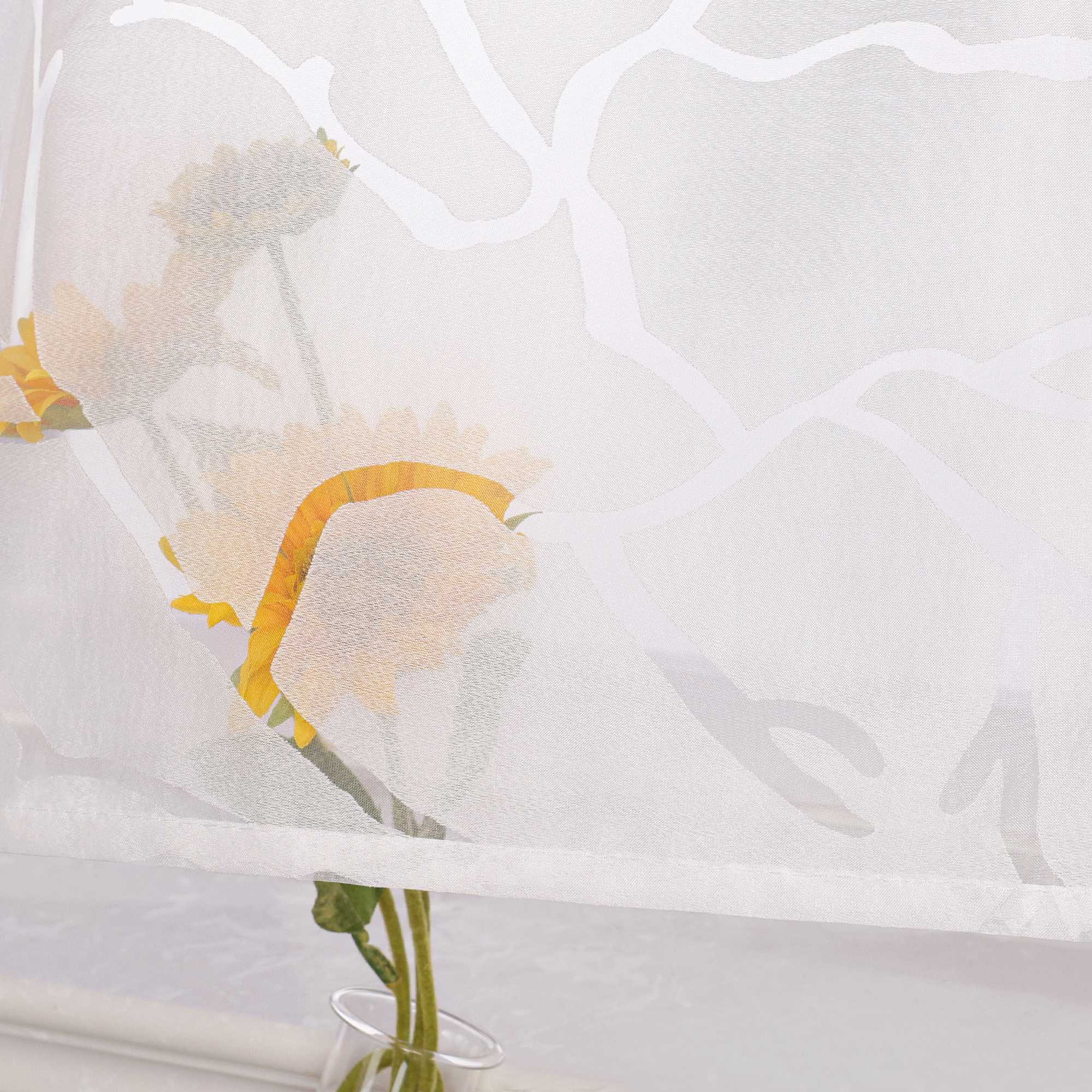 Scheibengardine aus Polyester mit Linienmuster und Zweigmotiv halbtransparent 1 stück