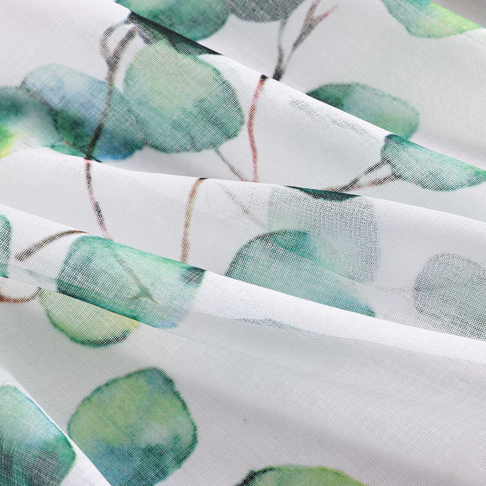 Halbtransparente Schiebegardinen Klettbandschal mit grünem Blättermuster Lichtdurchlässig 2er Set