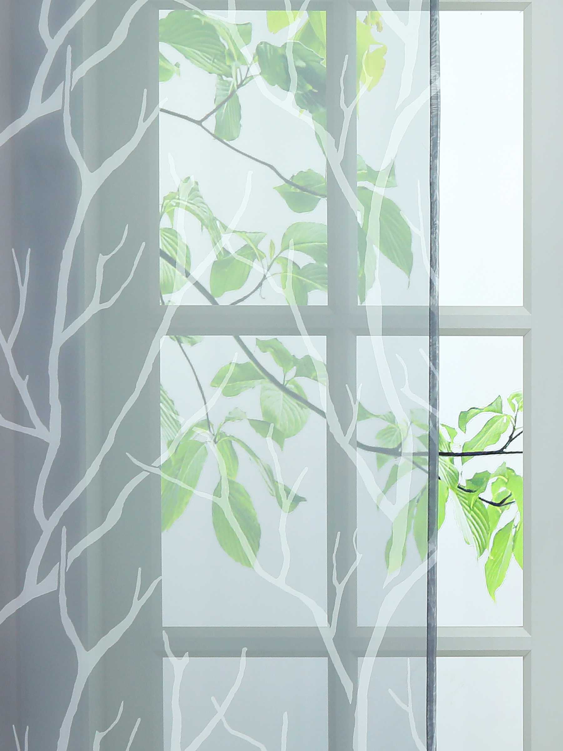 Halbtransparente Schiebegardinen Klettbandschal mit Zweigmuster Lichtdurchlässig 2 er Set