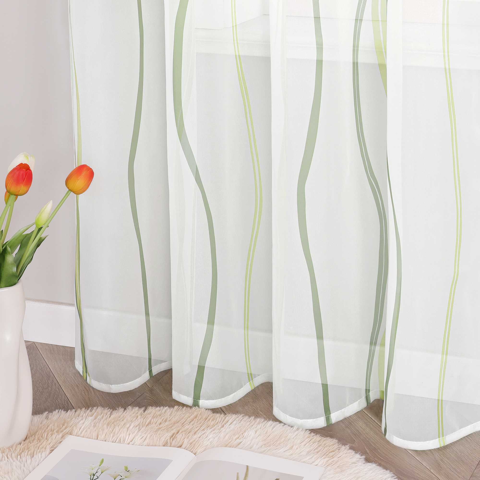 Vorhang Schlaufenschal aus Polyester mit bunten Wellenmustern tranparent 1 stück