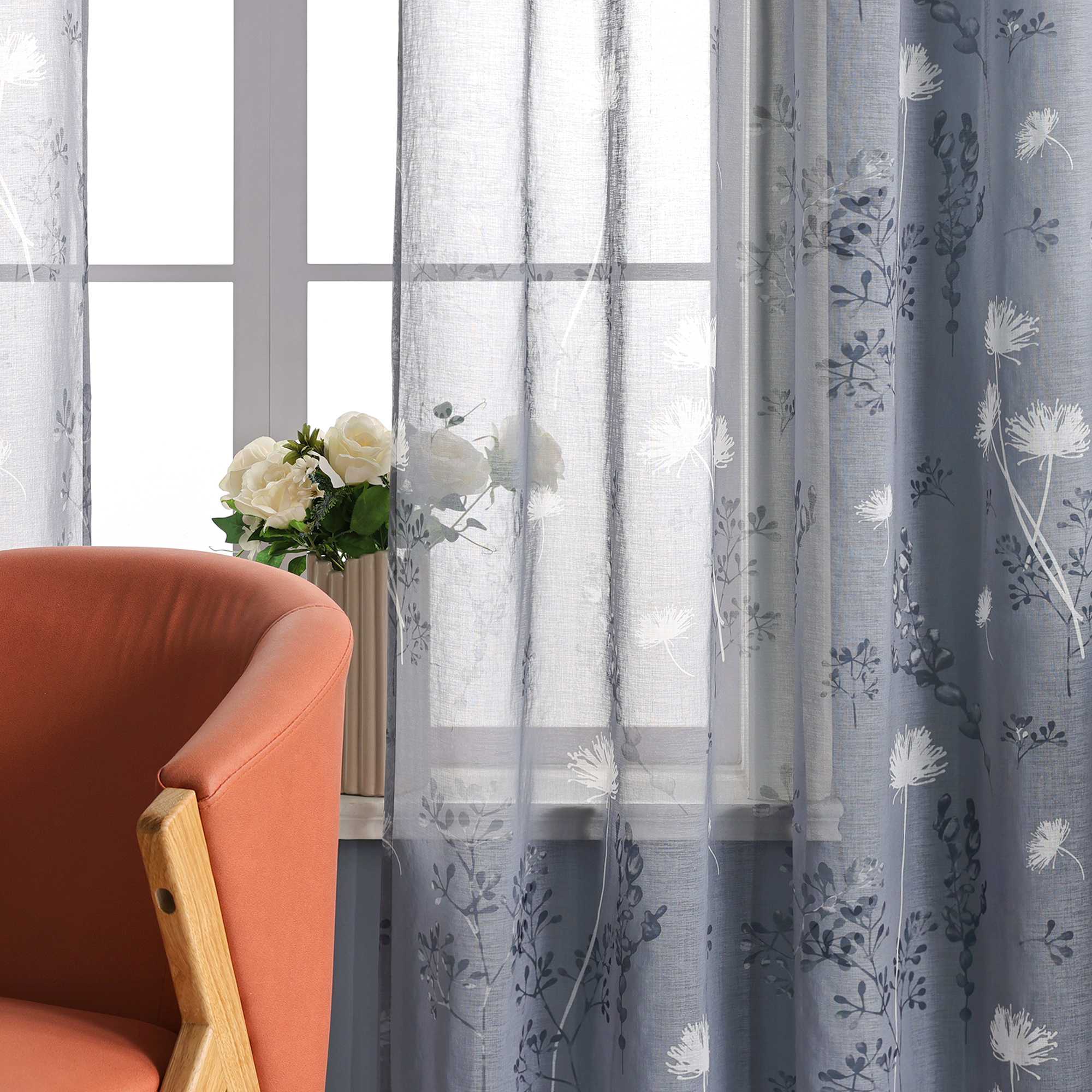 Transparente Vorhang aus Polyester durch Kräuselband mit Unregelmäßigen botanischen Mustern 1 stück