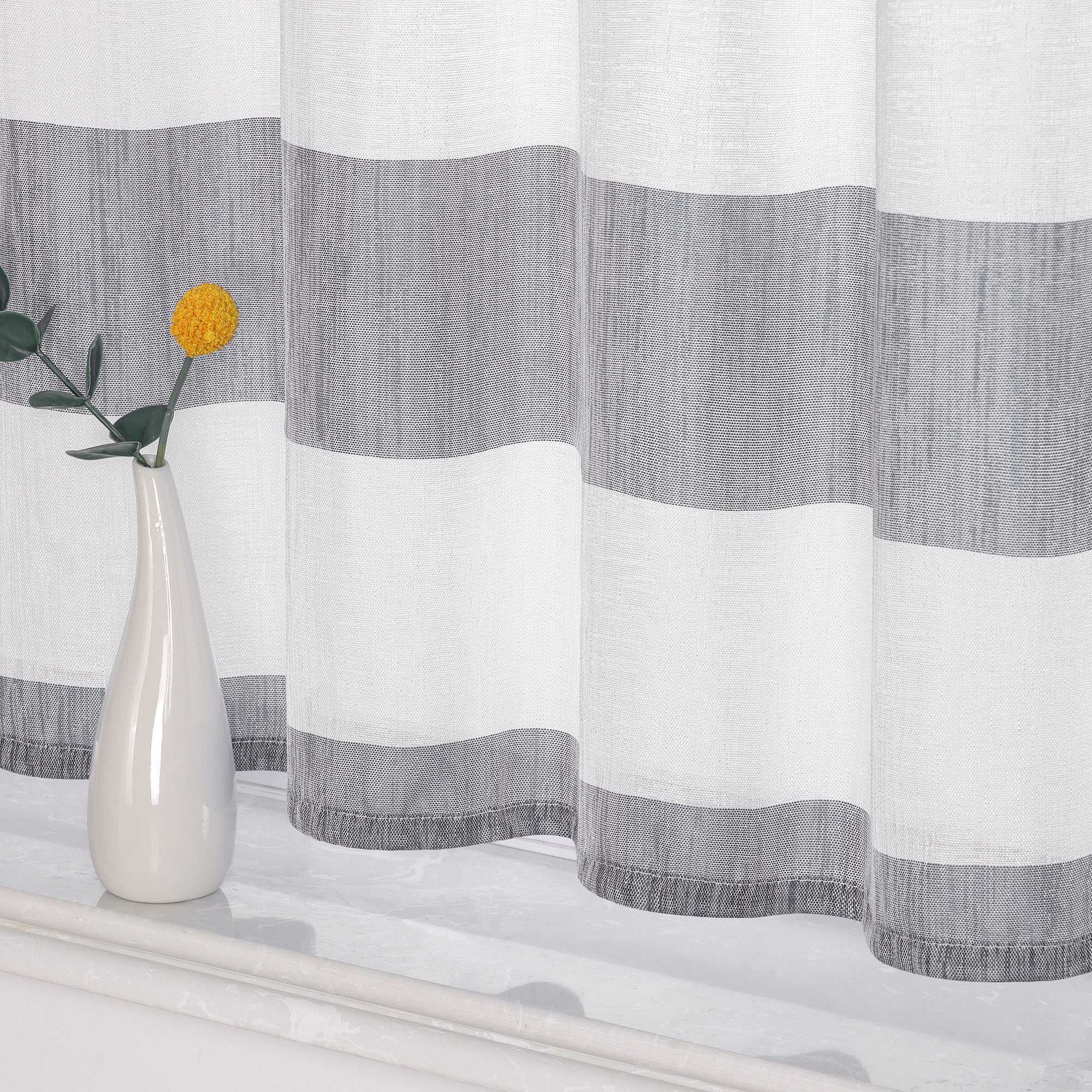 Delien Scheibengardine im Landhausstil mit grauen und weißen Streifen