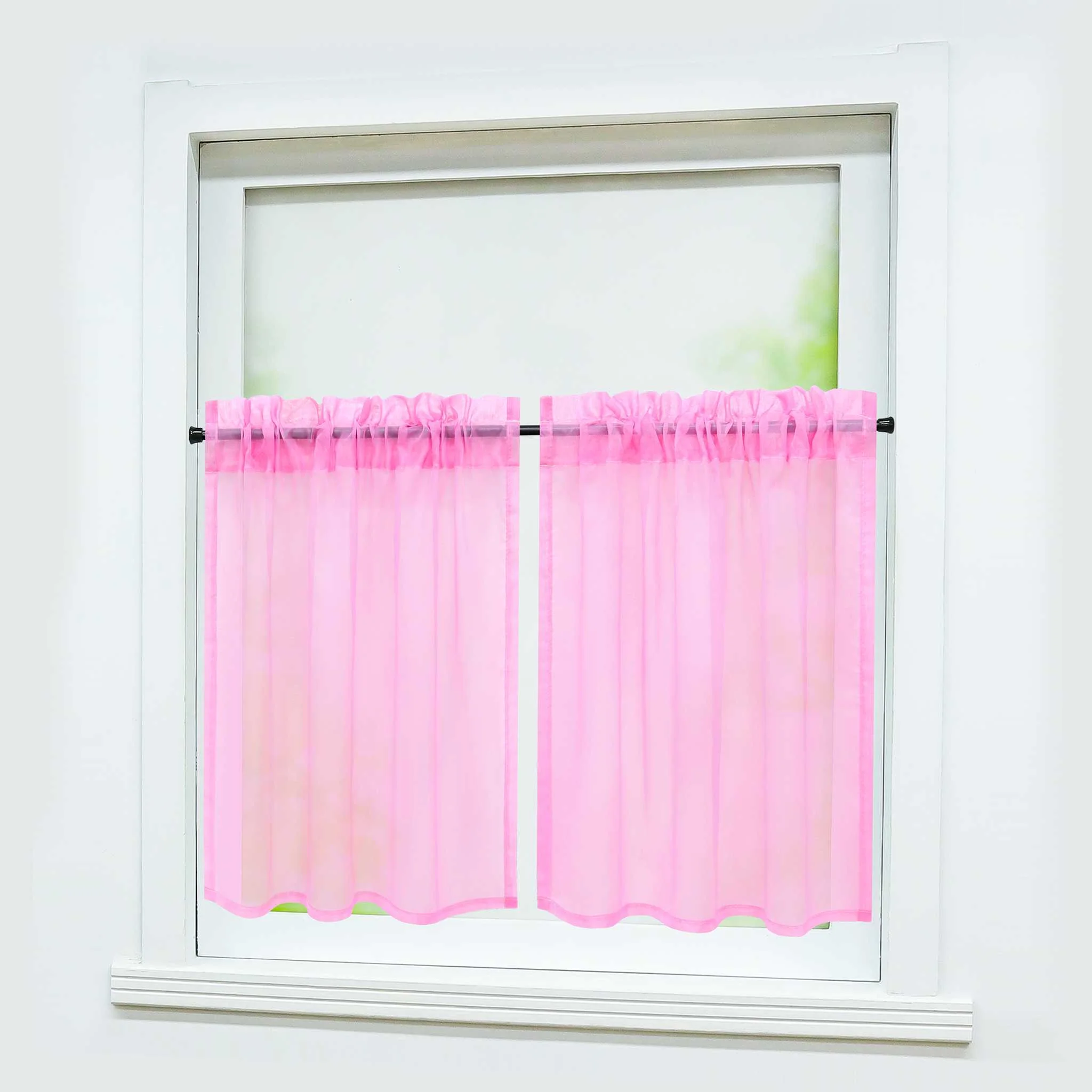 Scheibegardine durch Stangendurchzug zusammenziehbar Transparent Unifarbe Luftdurchlässig zusammenziehbar 2 Stück