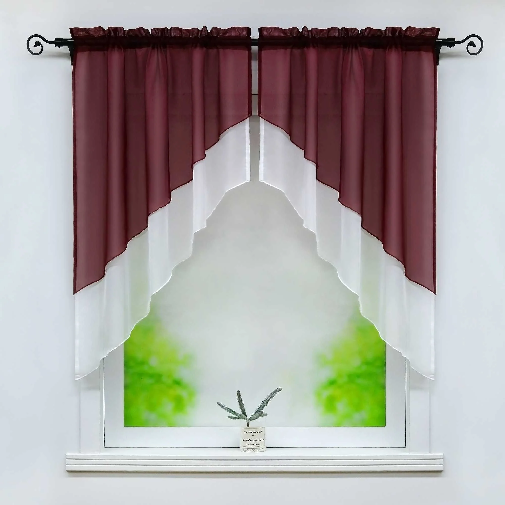 Delien Zweifarbige Fensterdekoration vloants Kurz Gardine 2er-Pack