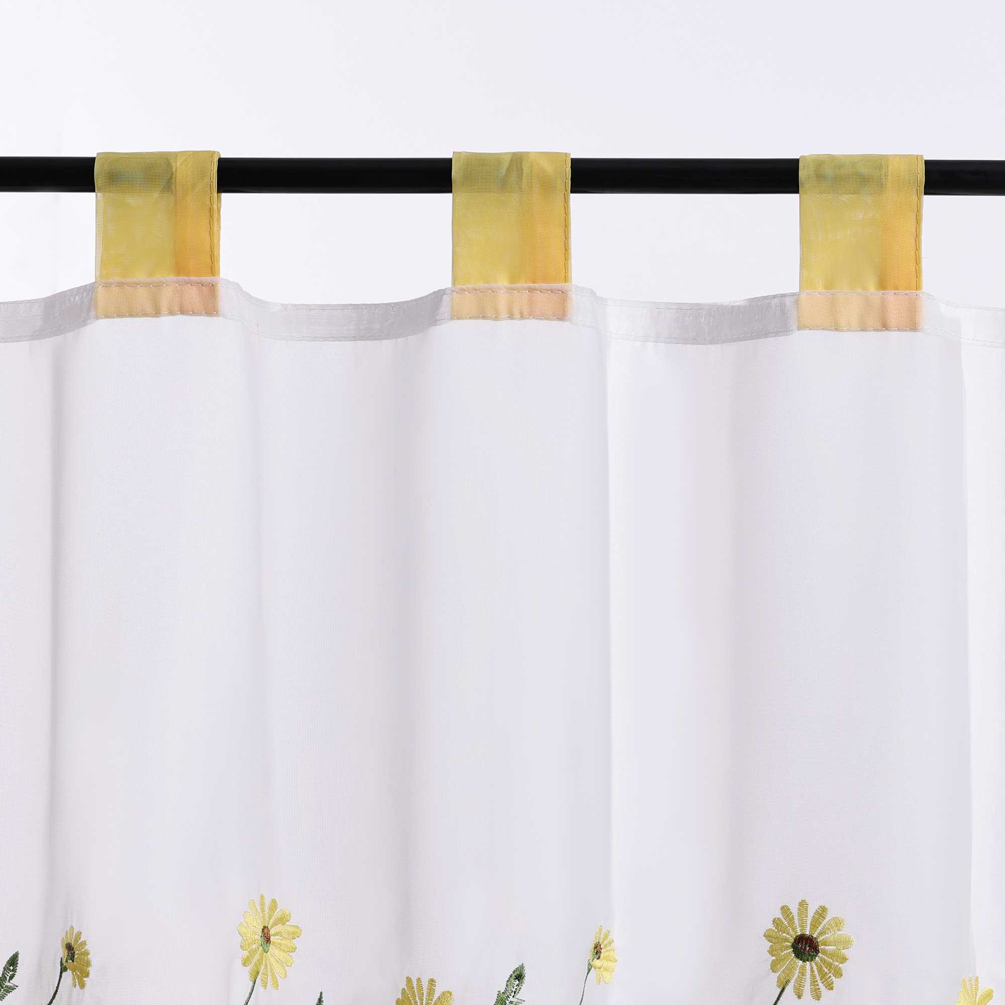 Scheibengardinen Bistrogardine Schlaufen Küche Gardinen Landhausstil Transparent Kurzstores mit kleiner Gänseblümchen-Stickerei